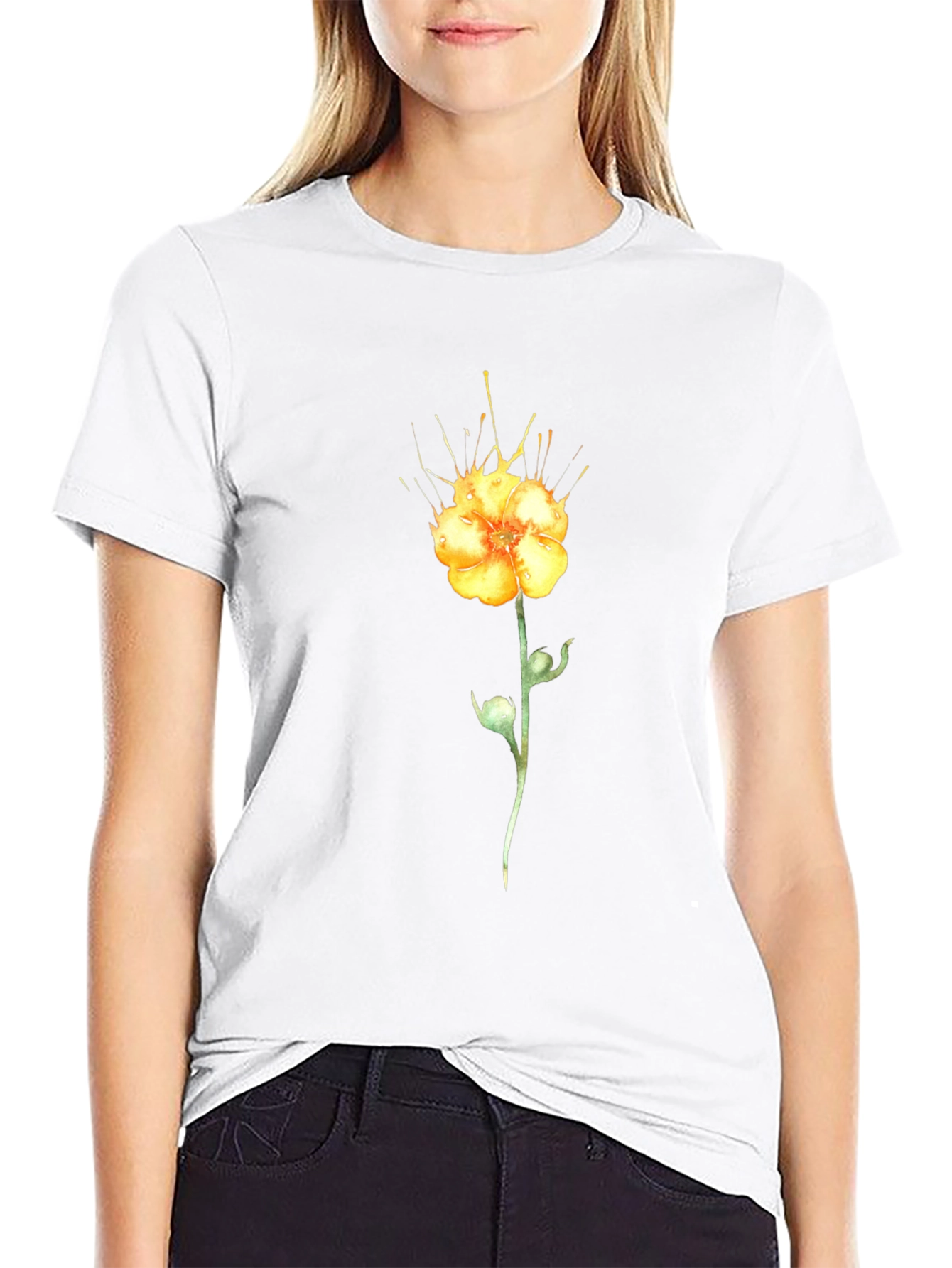 Black T-Shirt with Yellow Flower Design