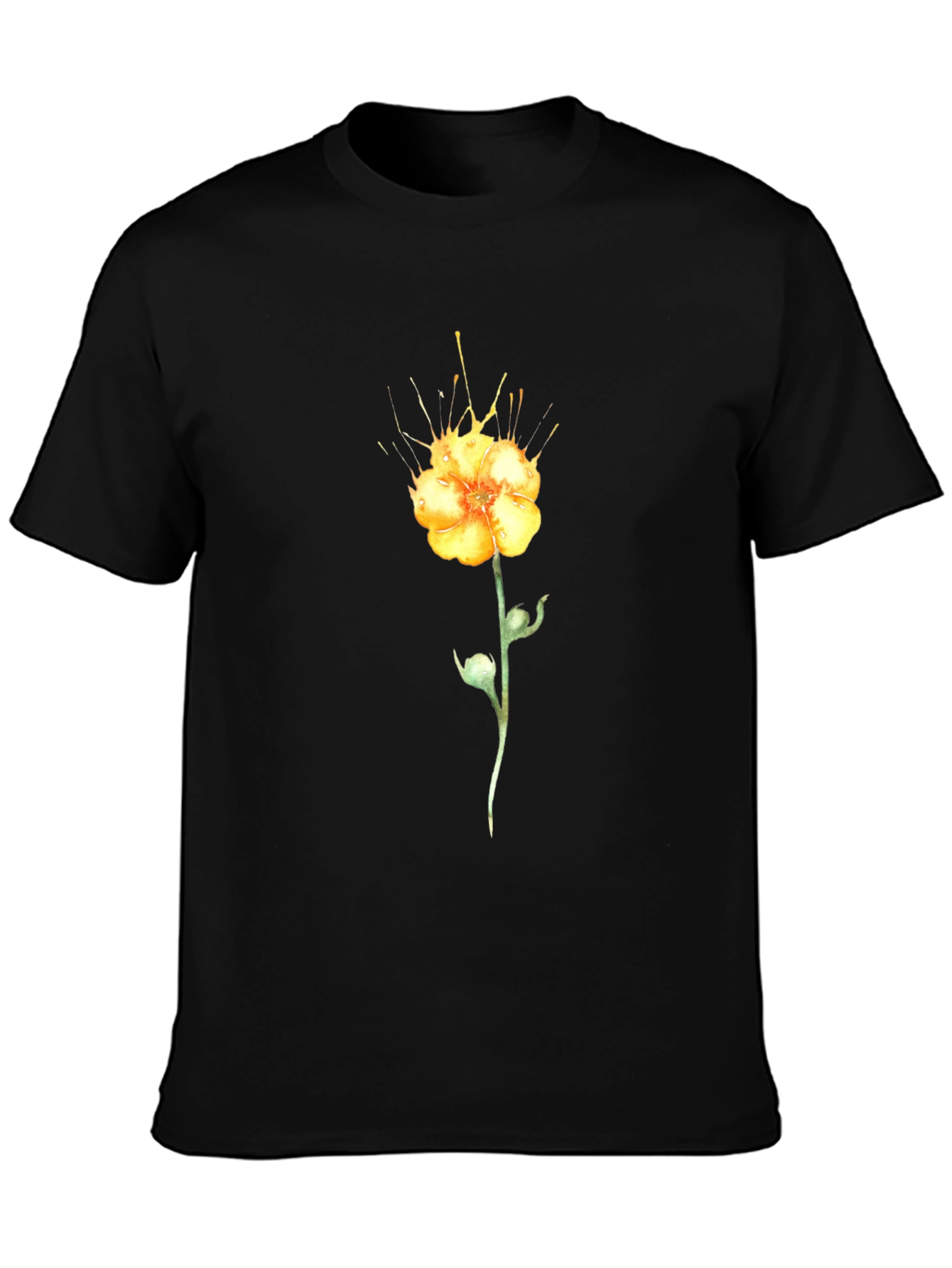 Black T-Shirt with Yellow Flower Design