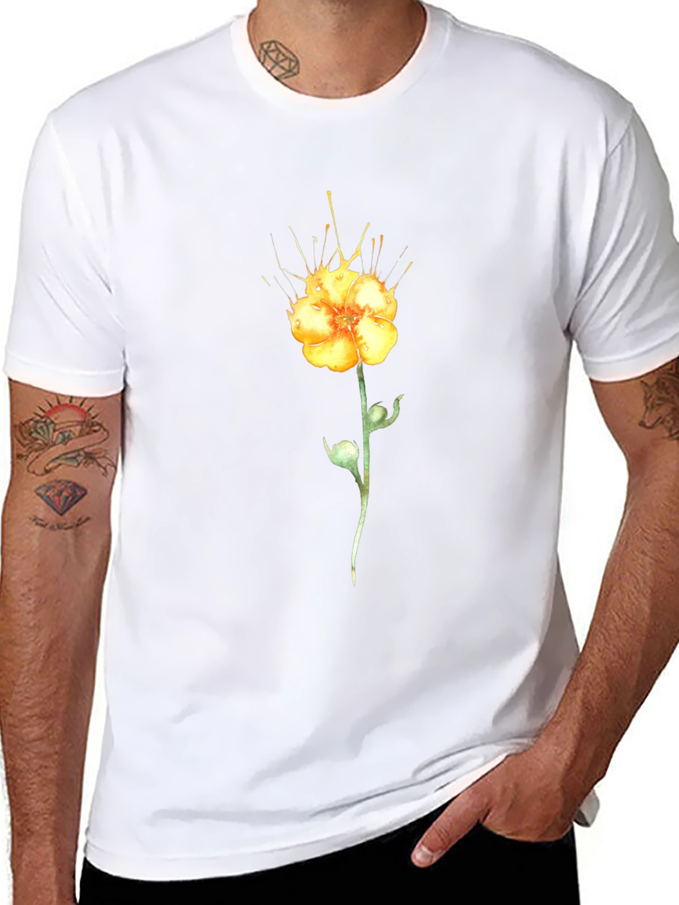 Black T-Shirt with Yellow Flower Design