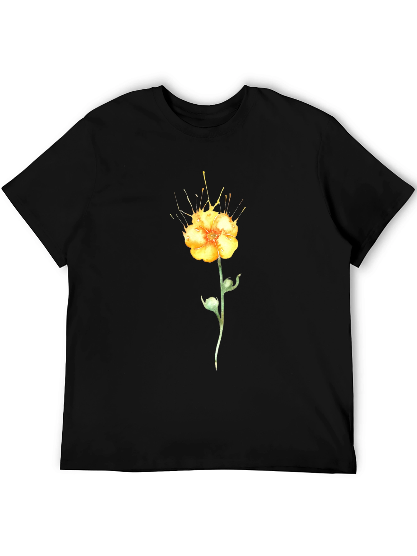 Black T-Shirt with Yellow Flower Design