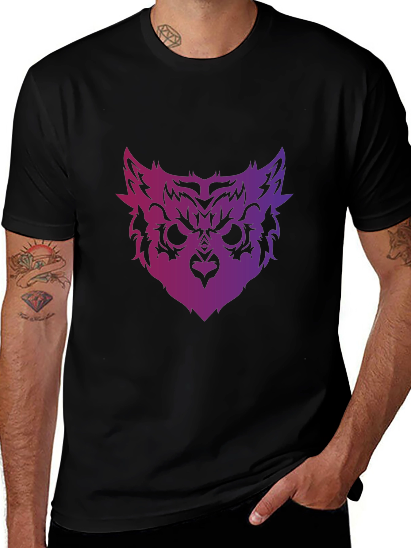 Owl Face Graphic Tee - Mens Black T-Shirt