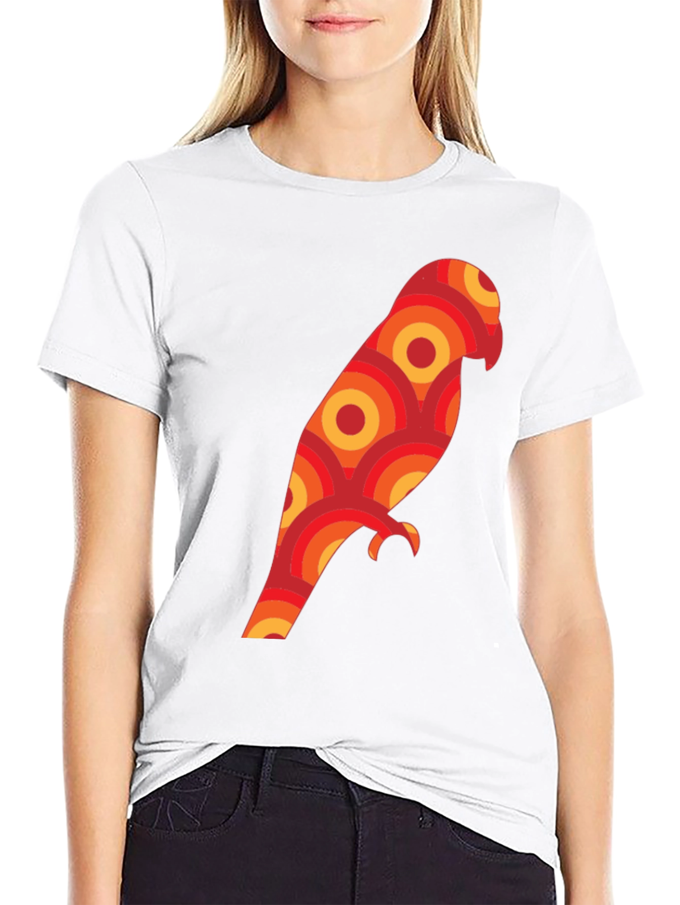 Retro Parrot Graphic Tee - Unique Geometric Bird Design