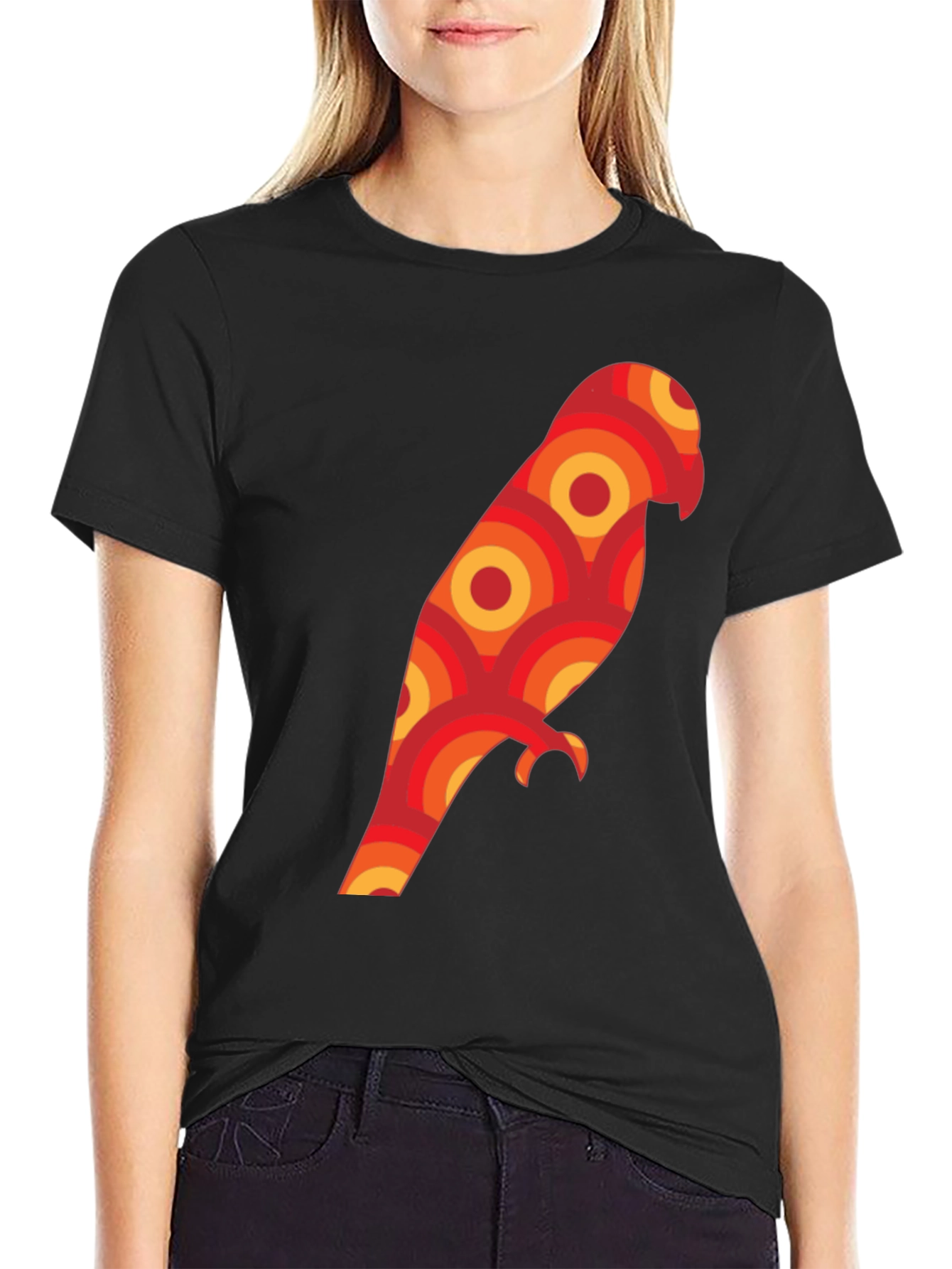 Retro Parrot Graphic Tee - Unique Geometric Bird Design