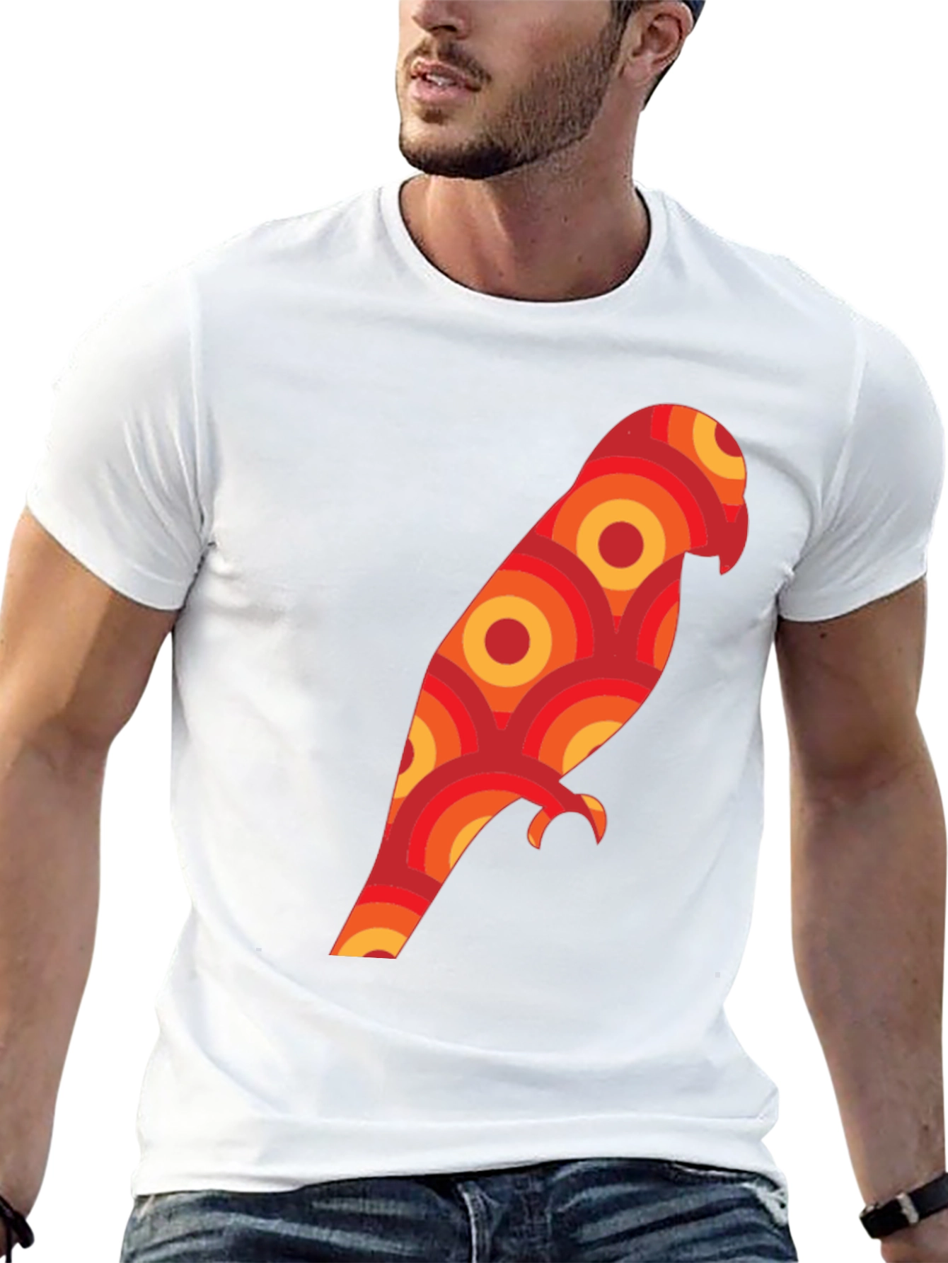 Retro Parrot Graphic Tee - Unique Geometric Bird Design