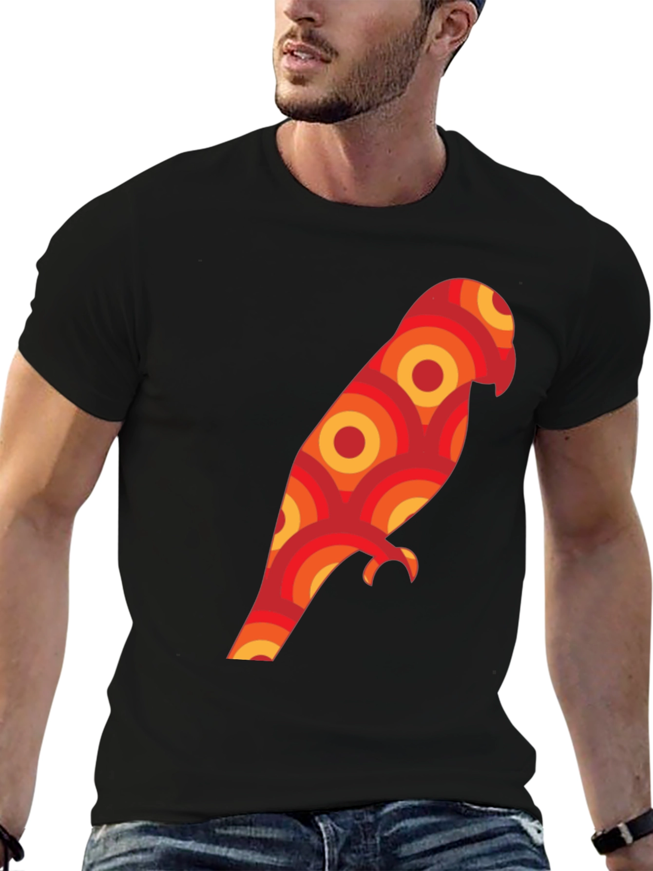 Retro Parrot Graphic Tee - Unique Geometric Bird Design