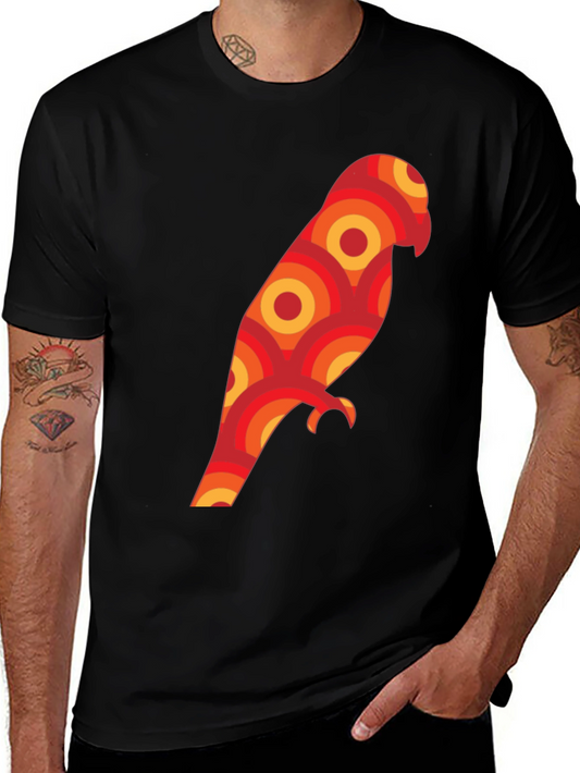 Retro Parrot Graphic Tee - Unique Geometric Bird Design