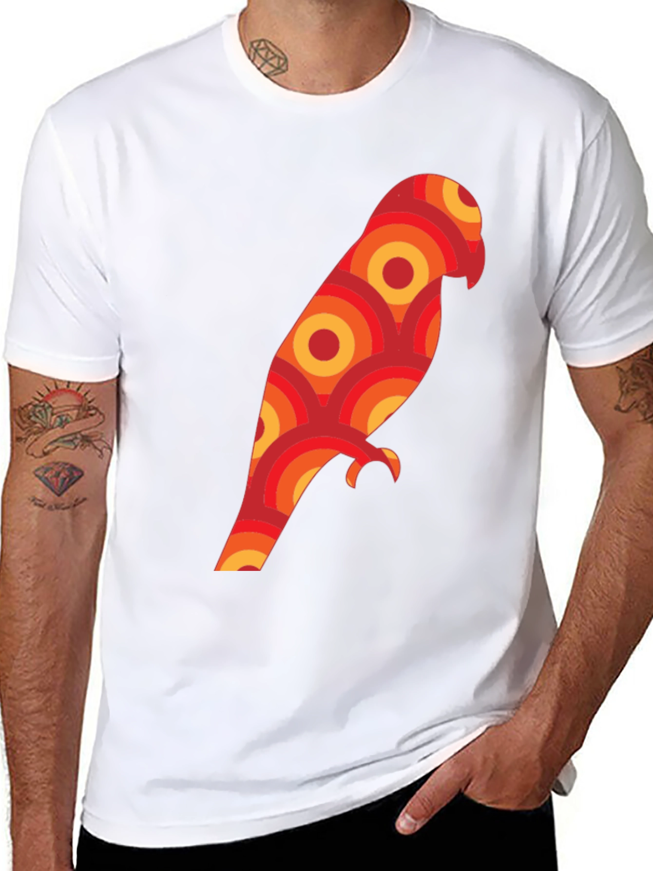 Retro Parrot Graphic Tee - Unique Geometric Bird Design