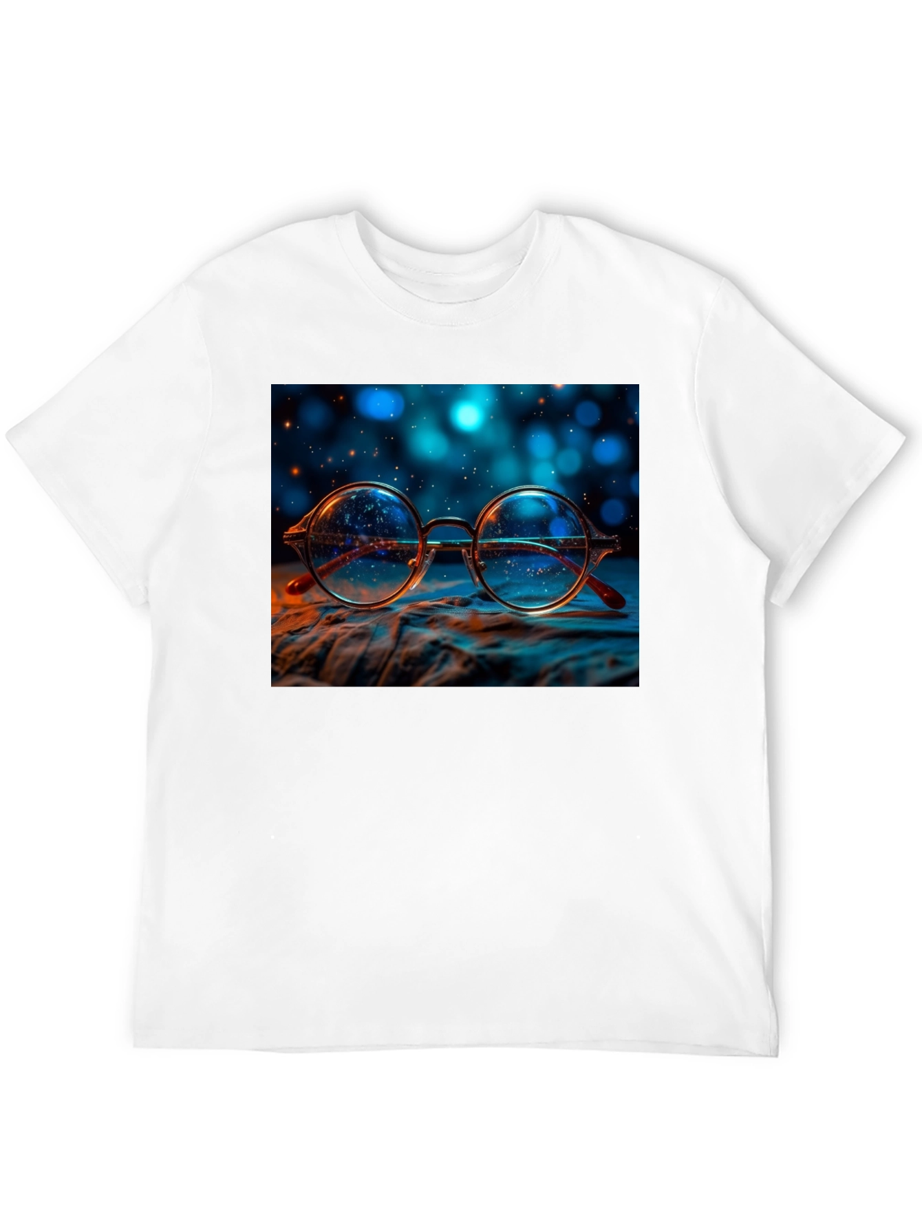 Round Glasses Print Black T-Shirt