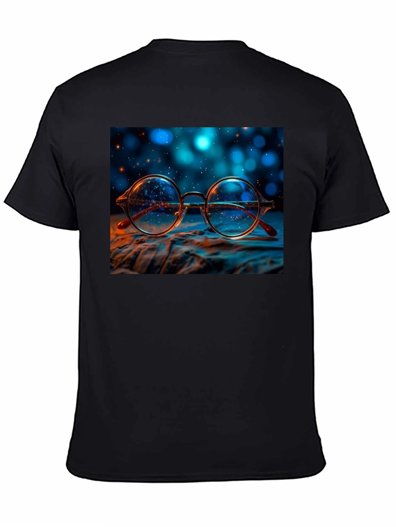Round Glasses Print Black T-Shirt