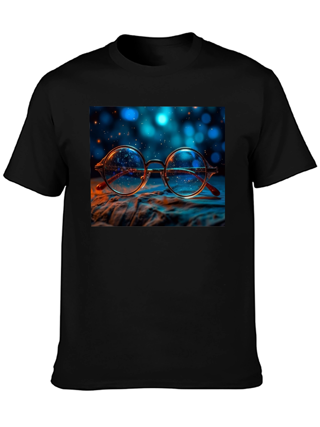 Round Glasses Print Black T-Shirt