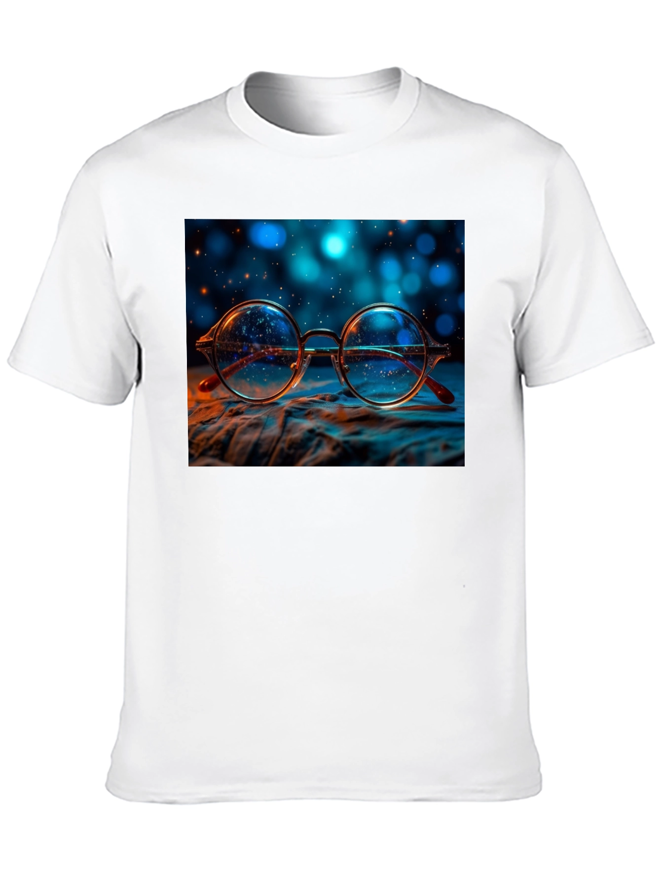 Round Glasses Print Black T-Shirt