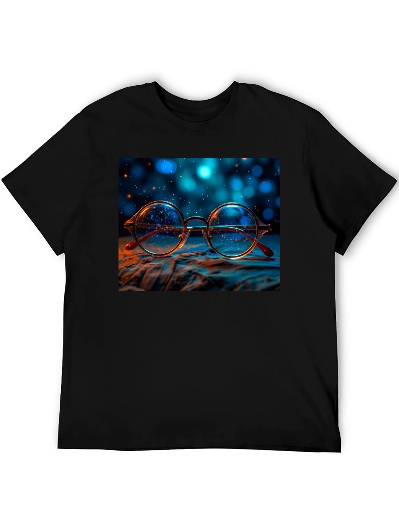 Round Glasses Print Black T-Shirt