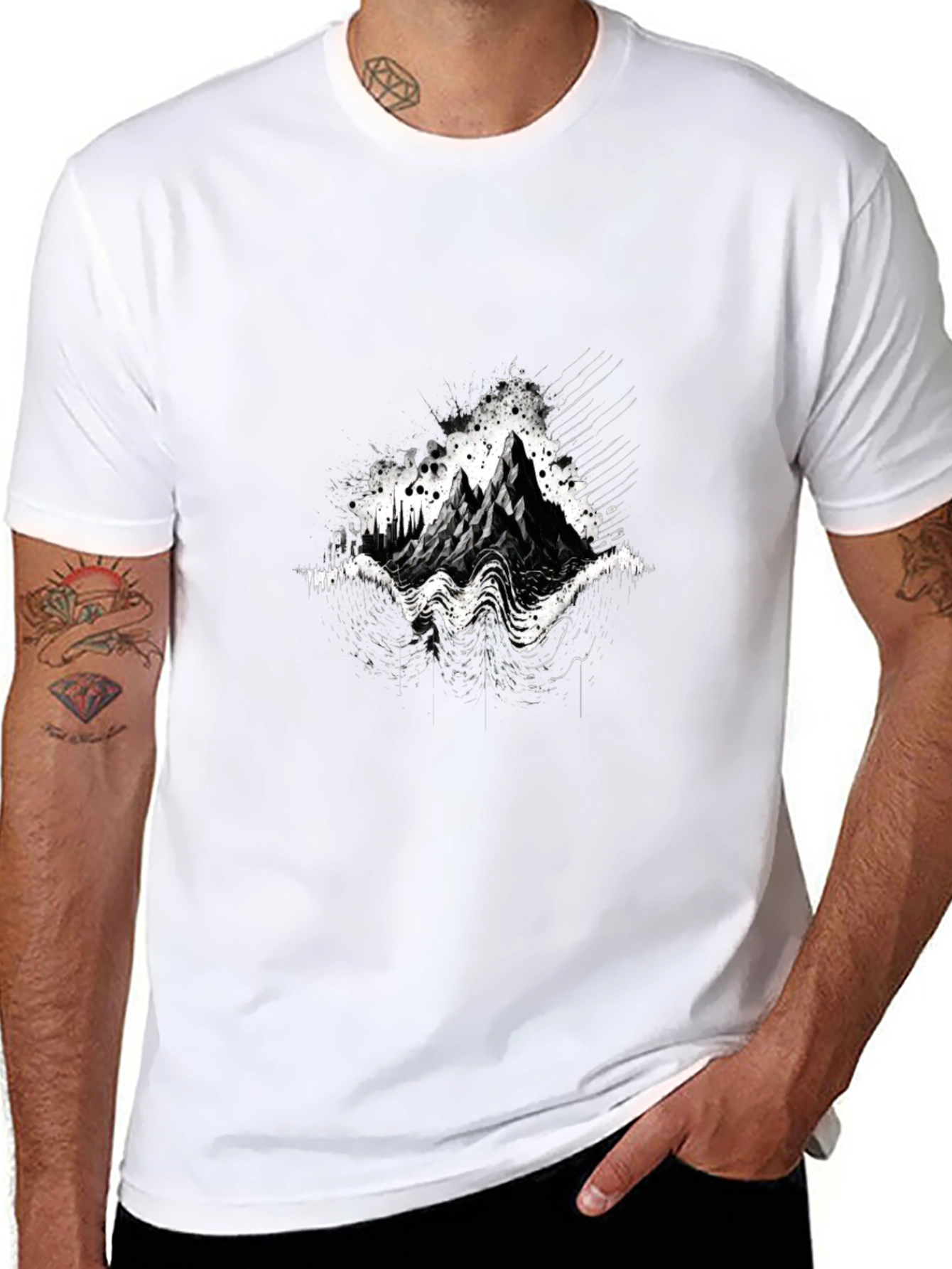 Abstract Mountain Graphic Tee - Black