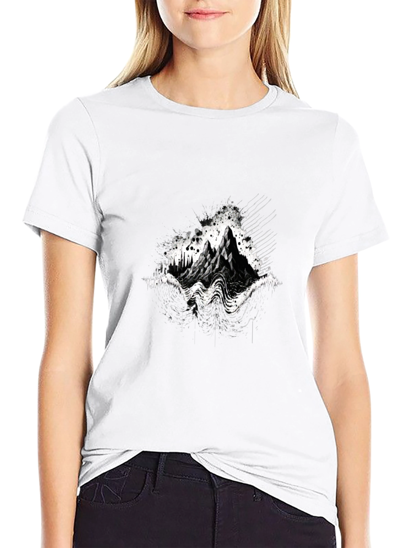 Abstract Mountain Graphic Tee - Black