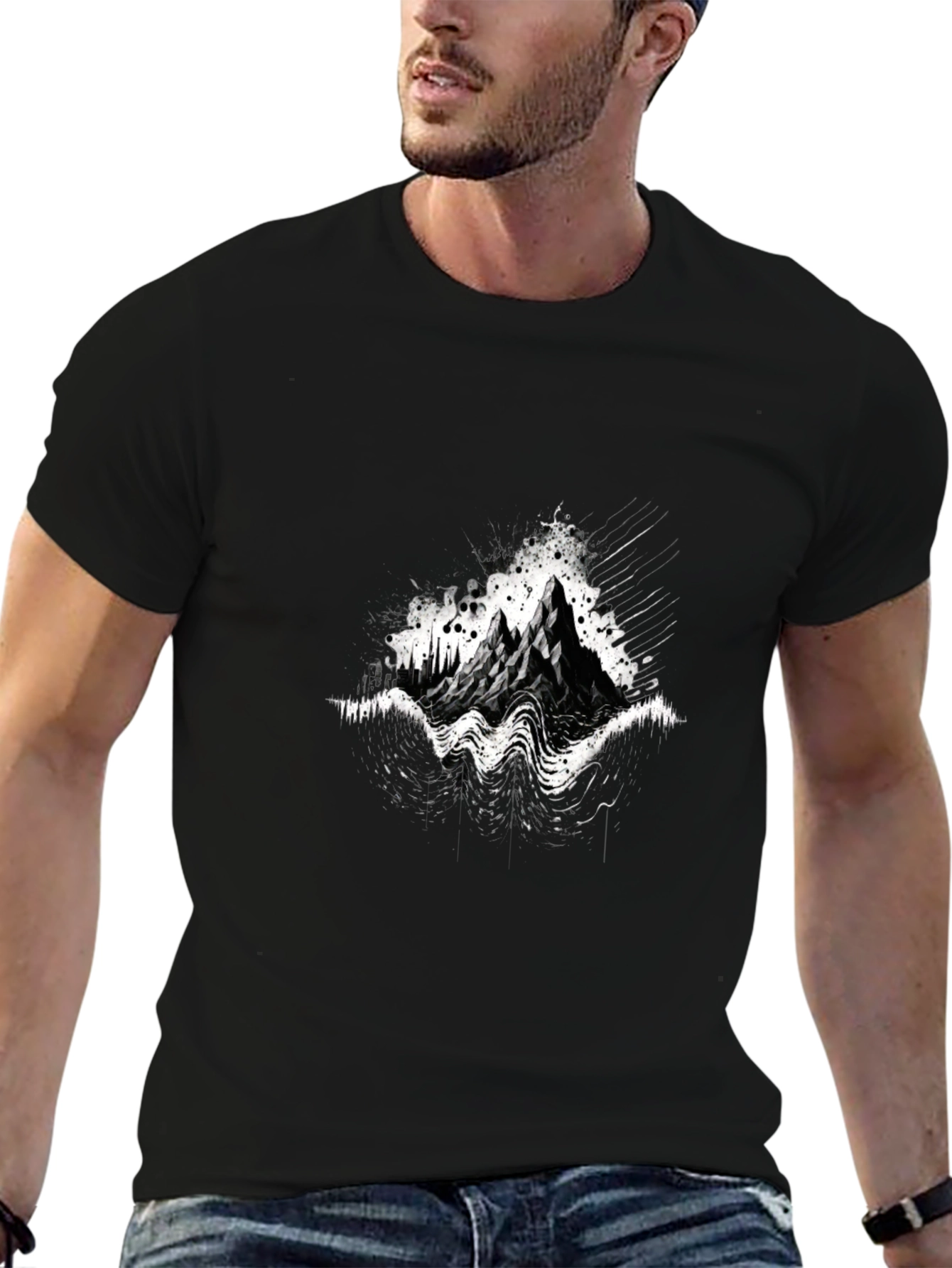 Abstract Mountain Graphic Tee - Black
