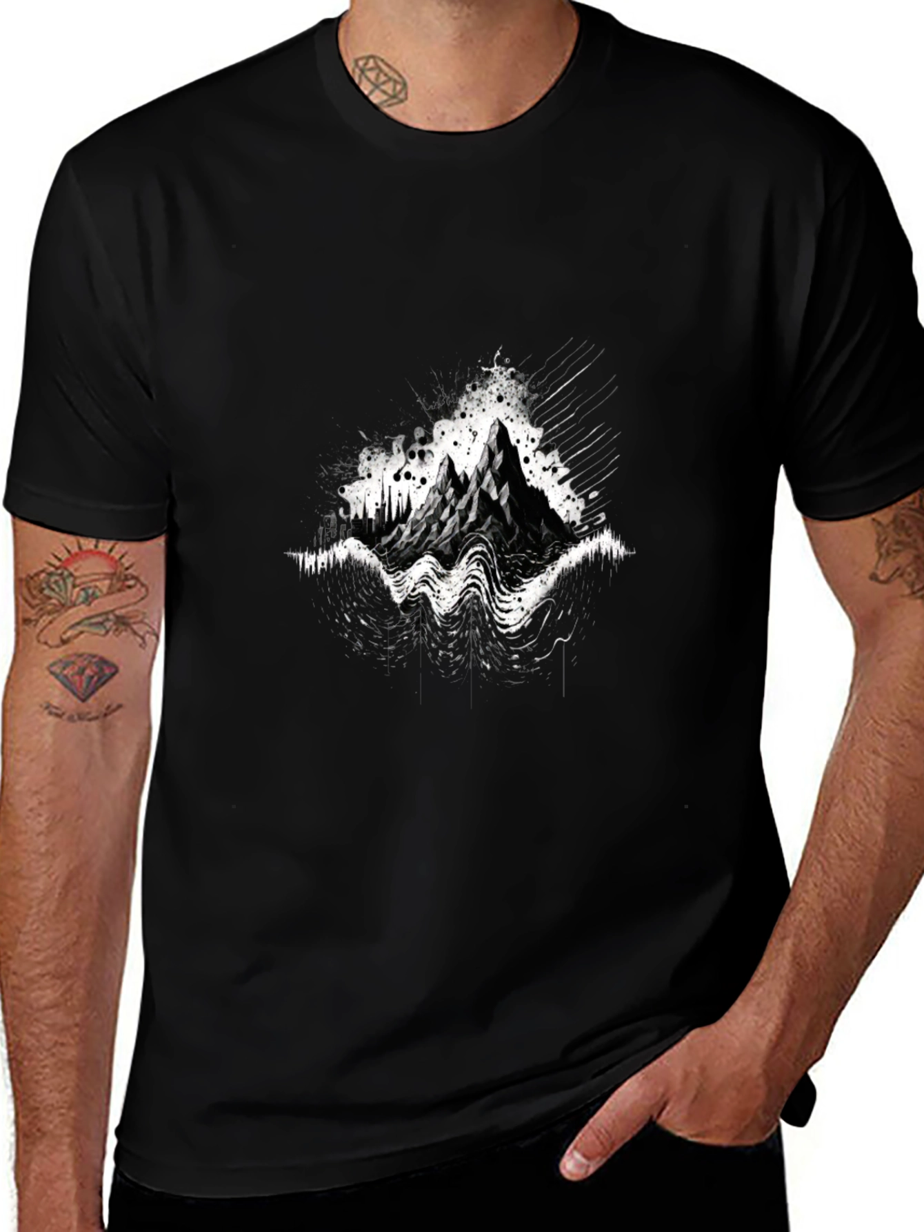 Abstract Mountain Graphic Tee - Black