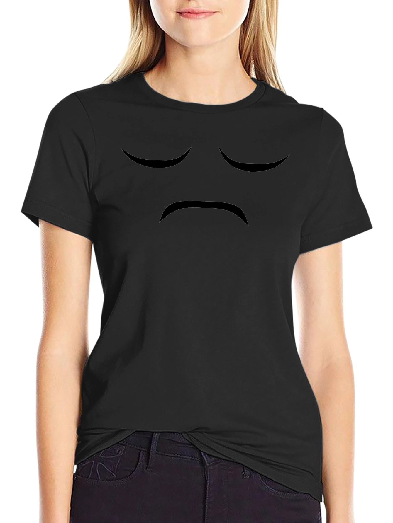 Sad Face Black T-Shirt: Express Yourself!