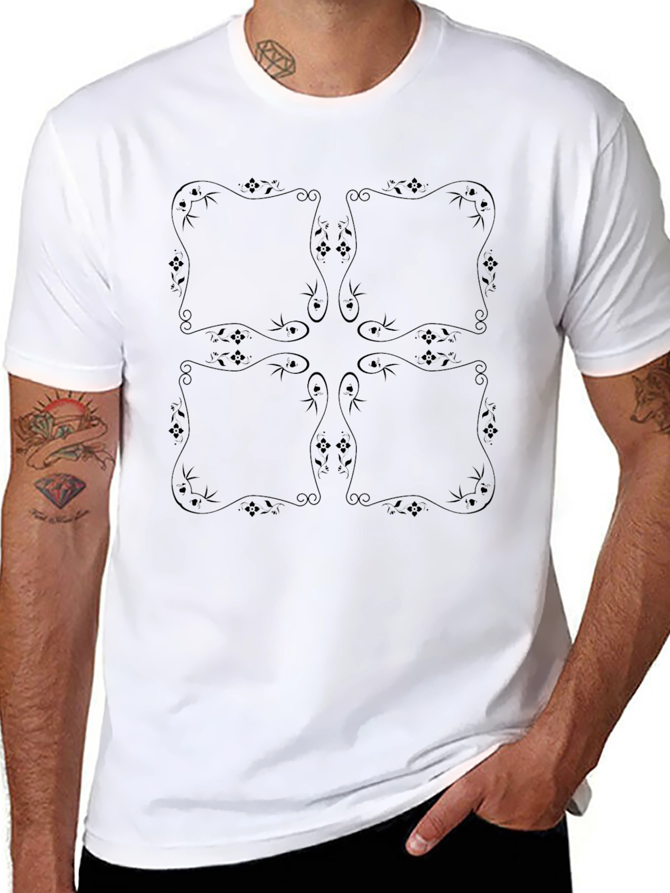 Black Floral Motif T-Shirt