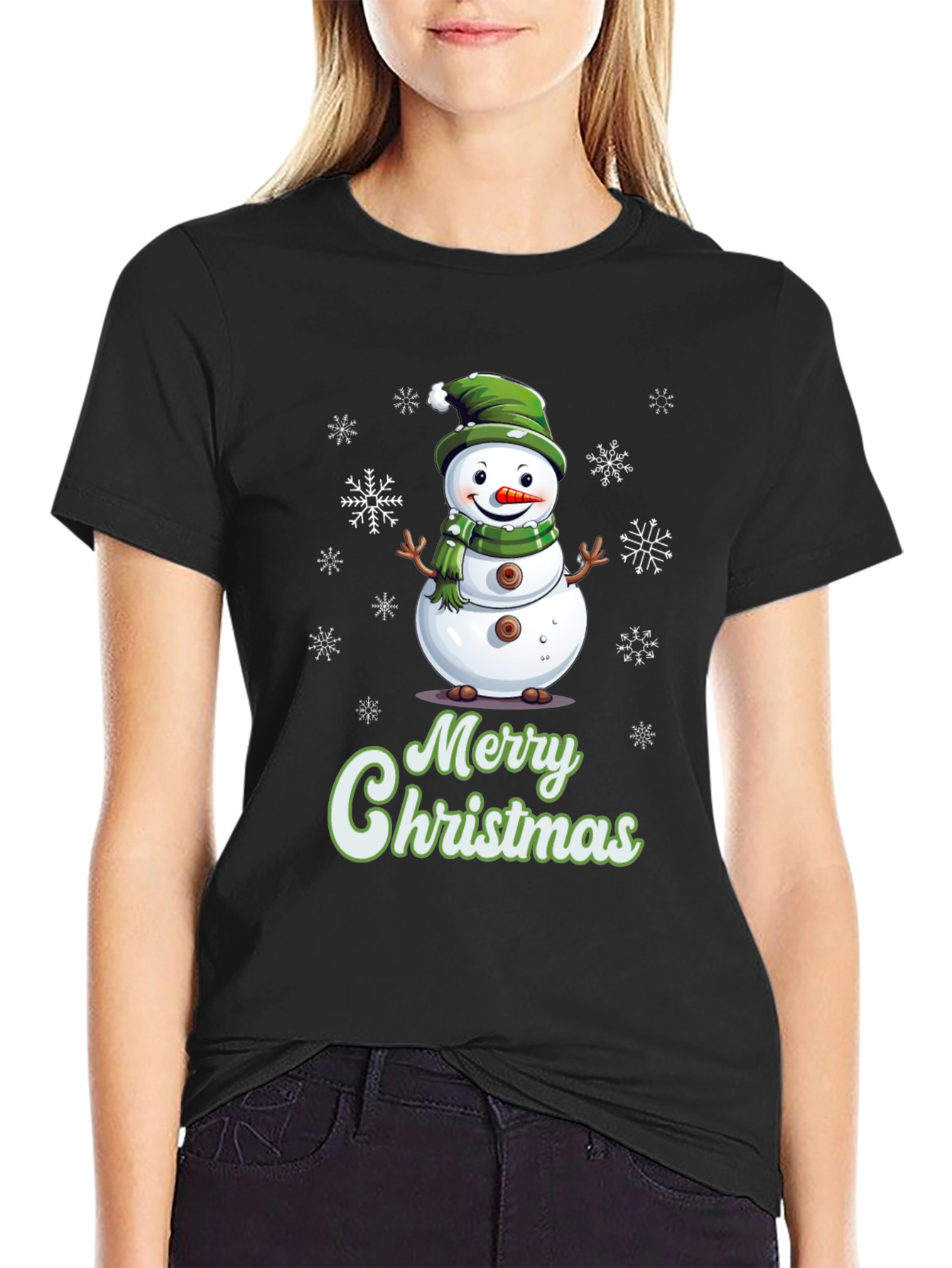 Festive Snowman Merry Christmas Graphic T-Shirt