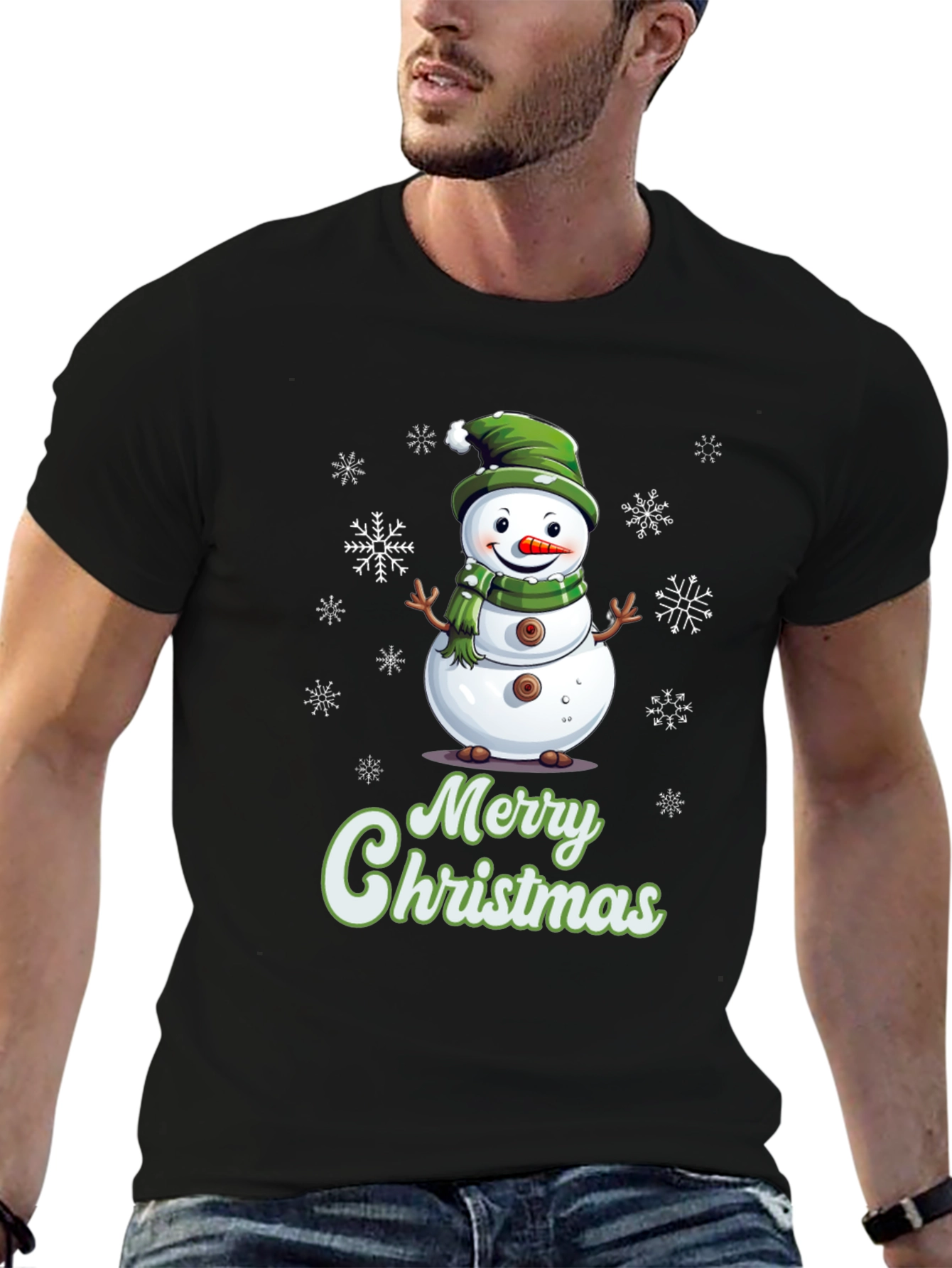 Festive Snowman Merry Christmas Graphic T-Shirt
