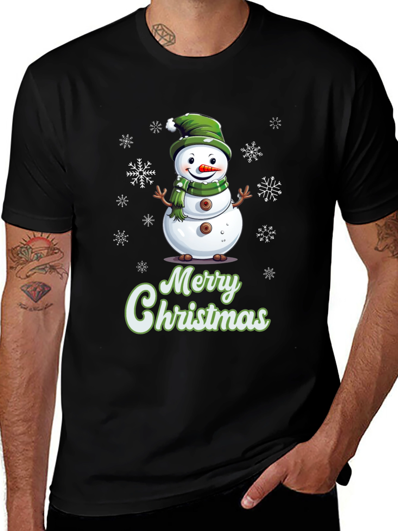 Festive Snowman Merry Christmas Graphic T-Shirt