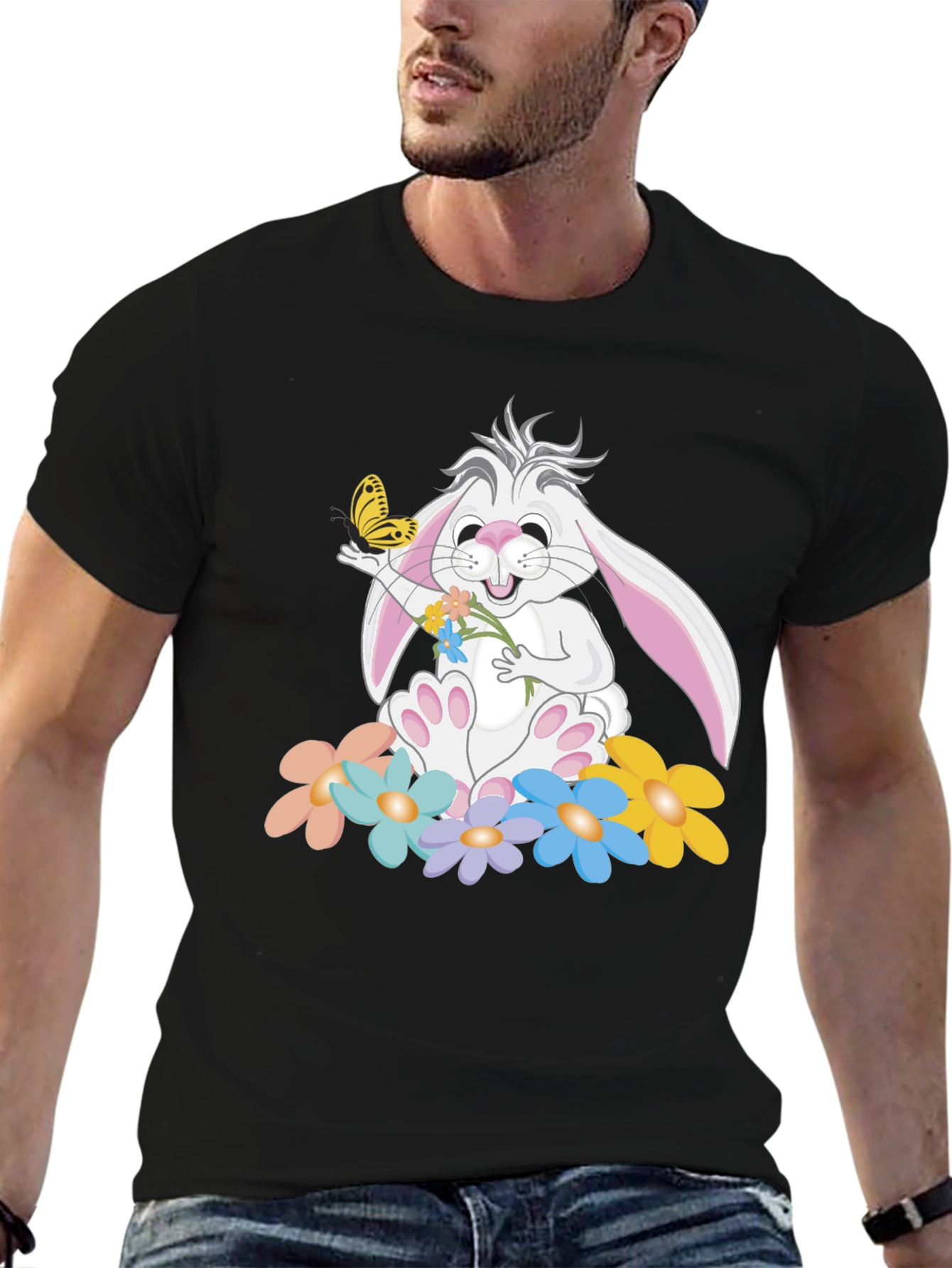 Cute Bunny with Flowers Graphic T-Shirt