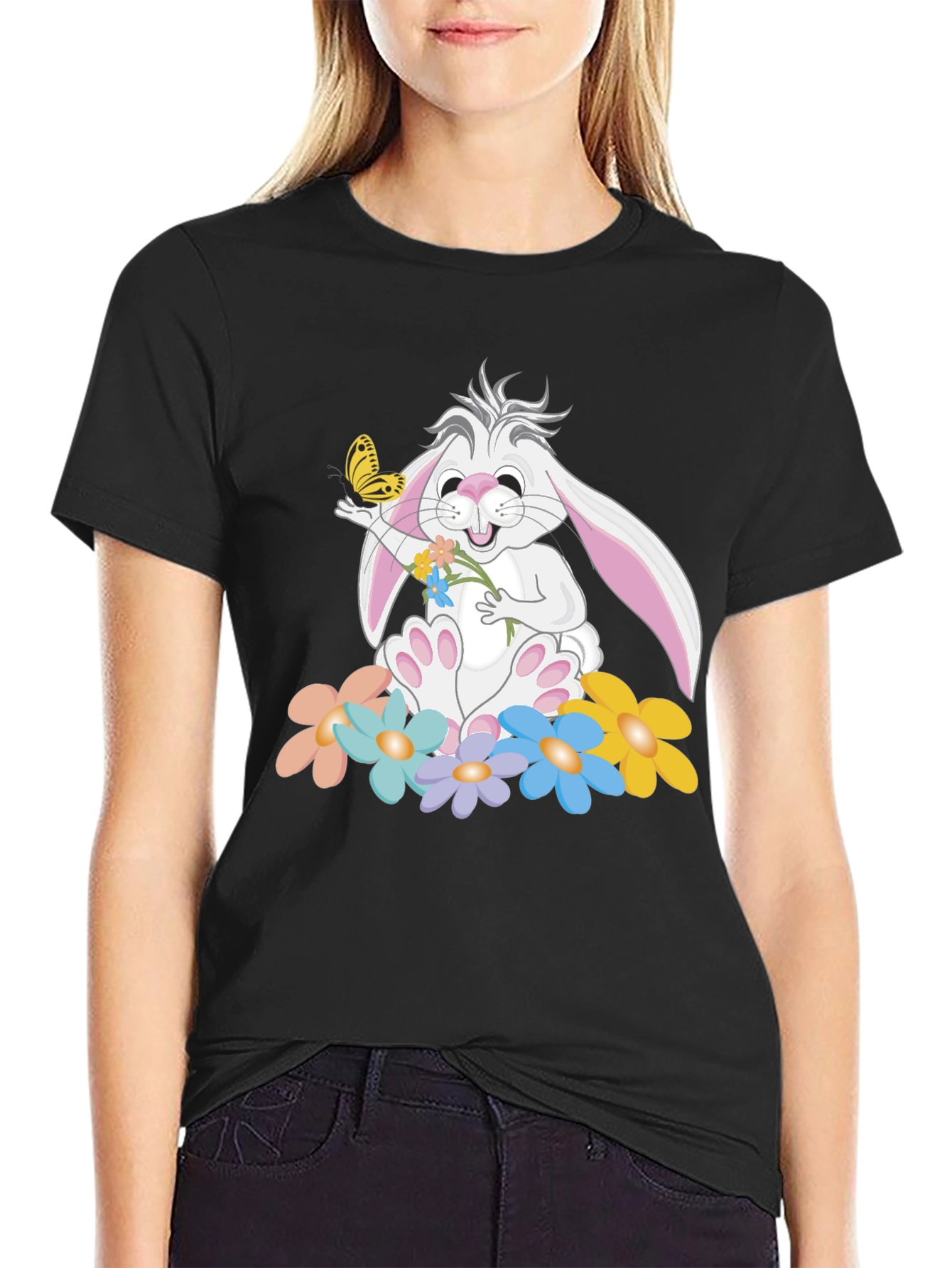 Cute Bunny with Flowers Graphic T-Shirt