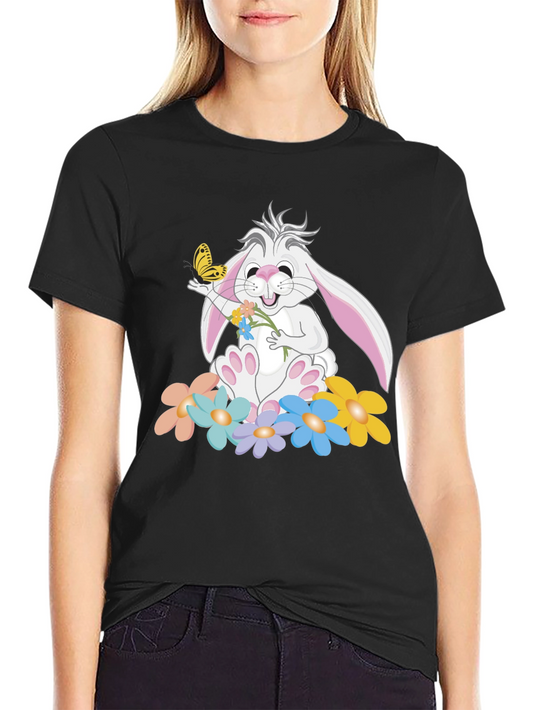 Cute Bunny with Flowers Graphic T-Shirt