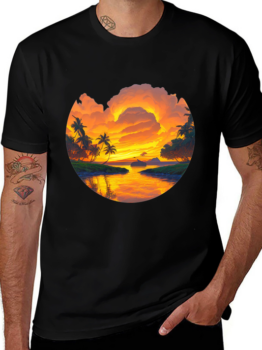 Tropical Sunset Graphic T-Shirt - Island Vibes Tee