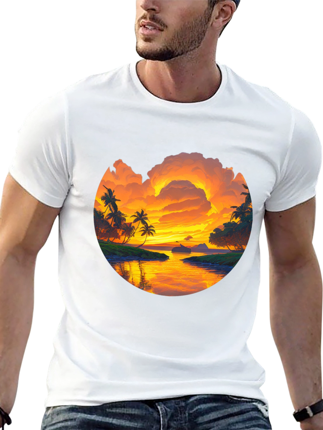 Tropical Sunset Graphic T-Shirt - Island Vibes Tee