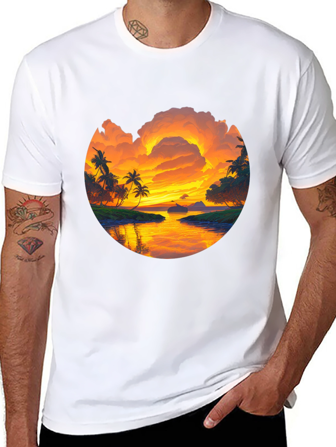 Tropical Sunset Graphic T-Shirt - Island Vibes Tee