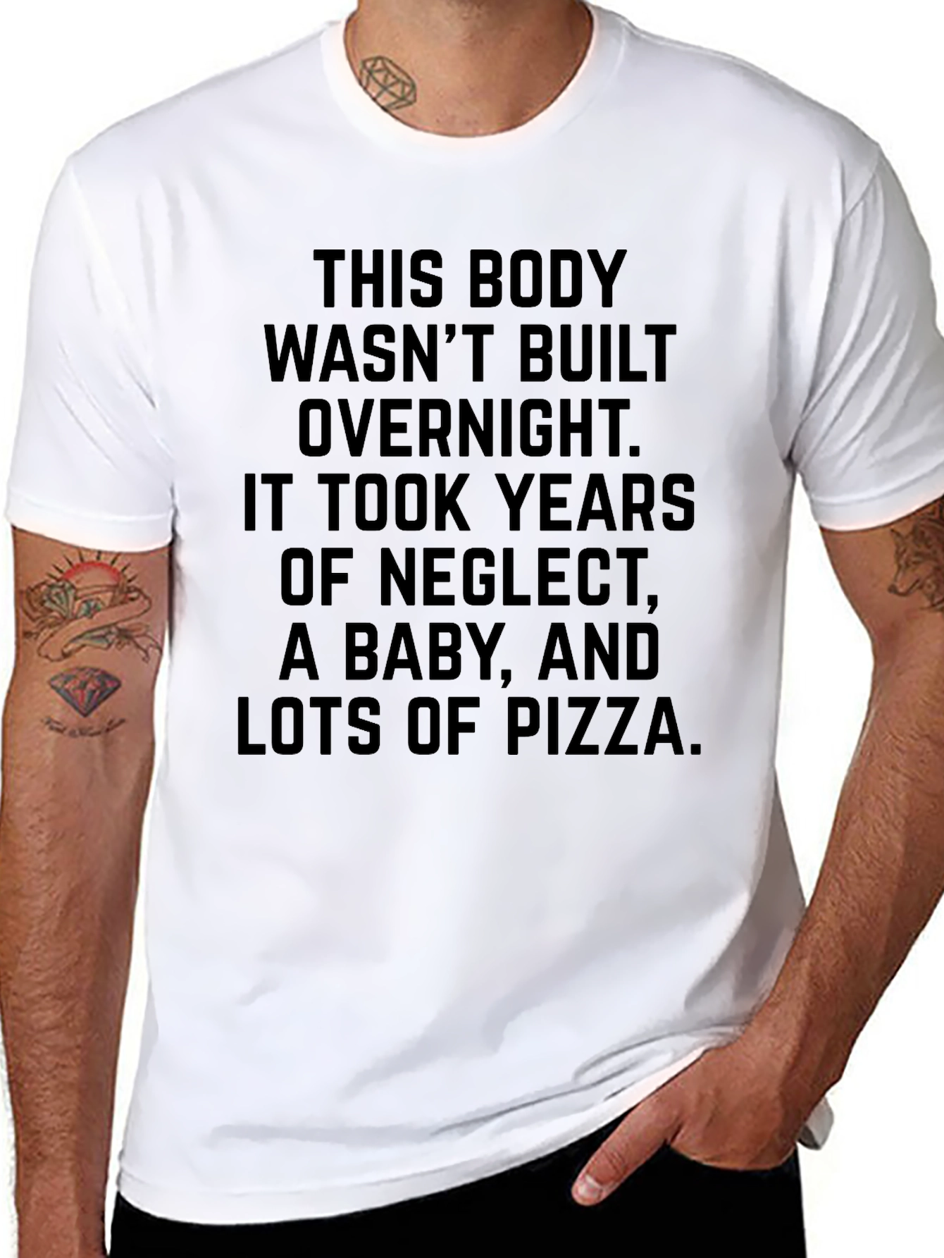 Funny Body Building T-Shirt - Pizza Baby Neglect
