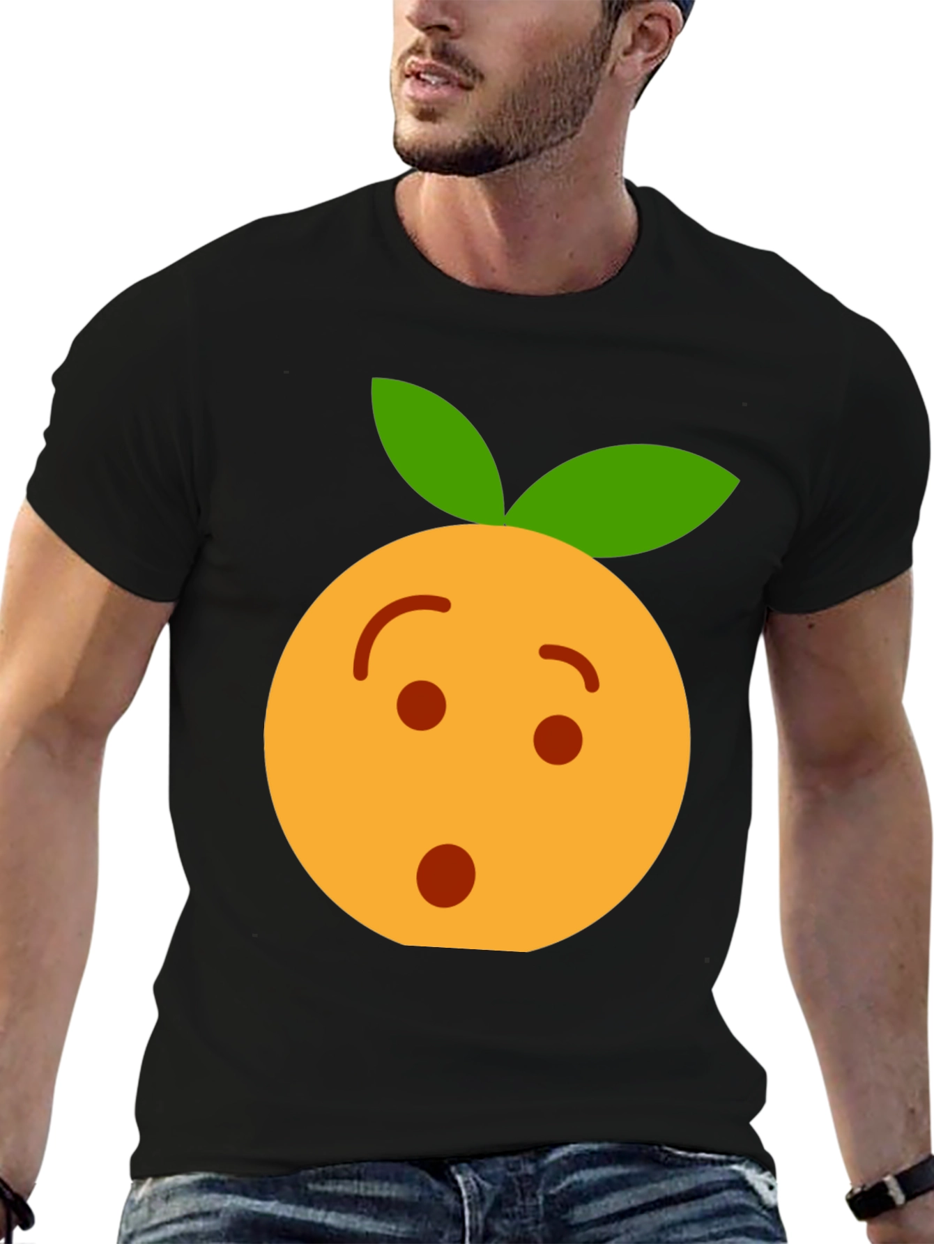 Funny Orange Emoji Graphic T-Shirt - Black