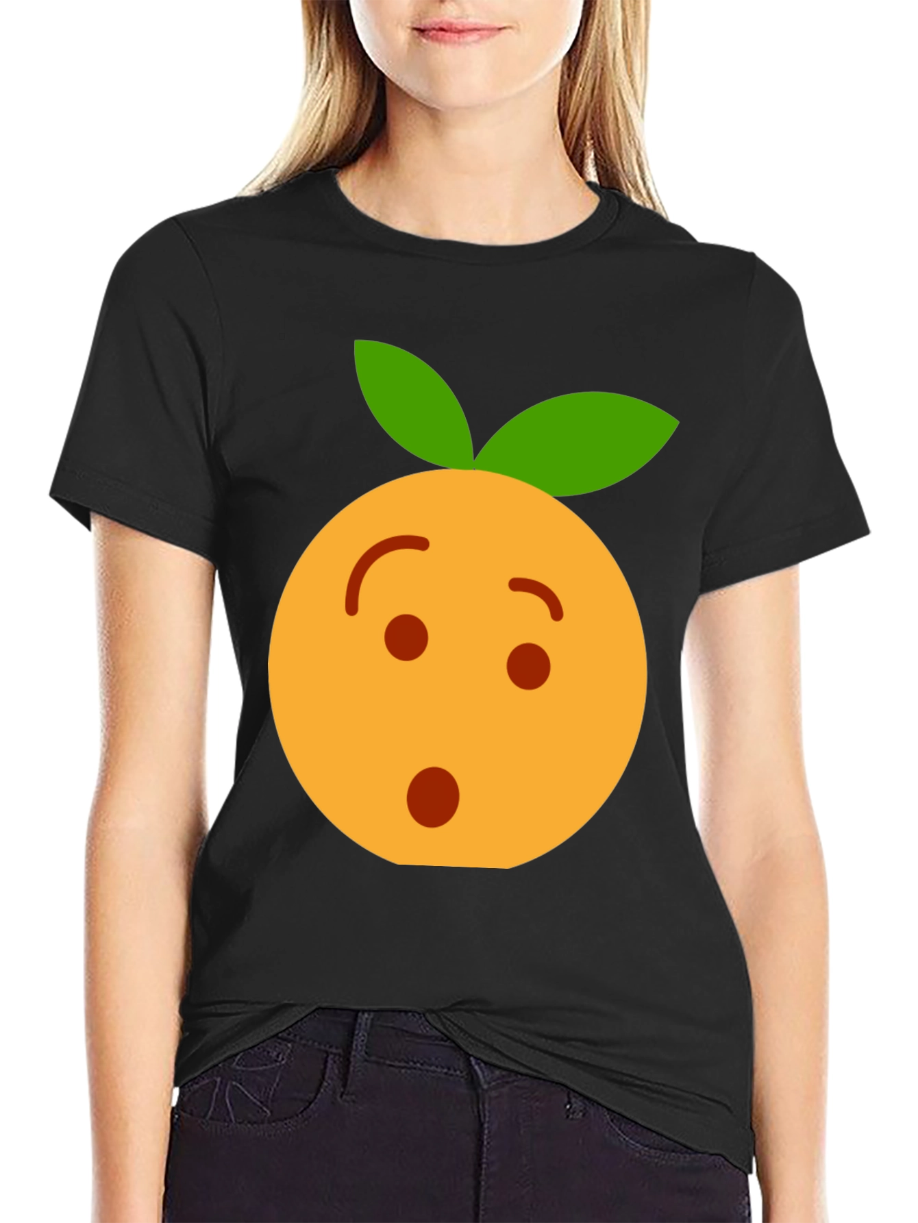Funny Orange Emoji Graphic T-Shirt - Black