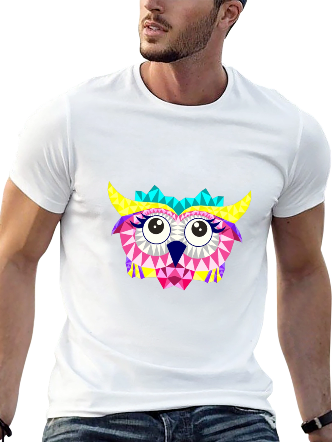 Geometric Owl Graphic Black T-Shirt