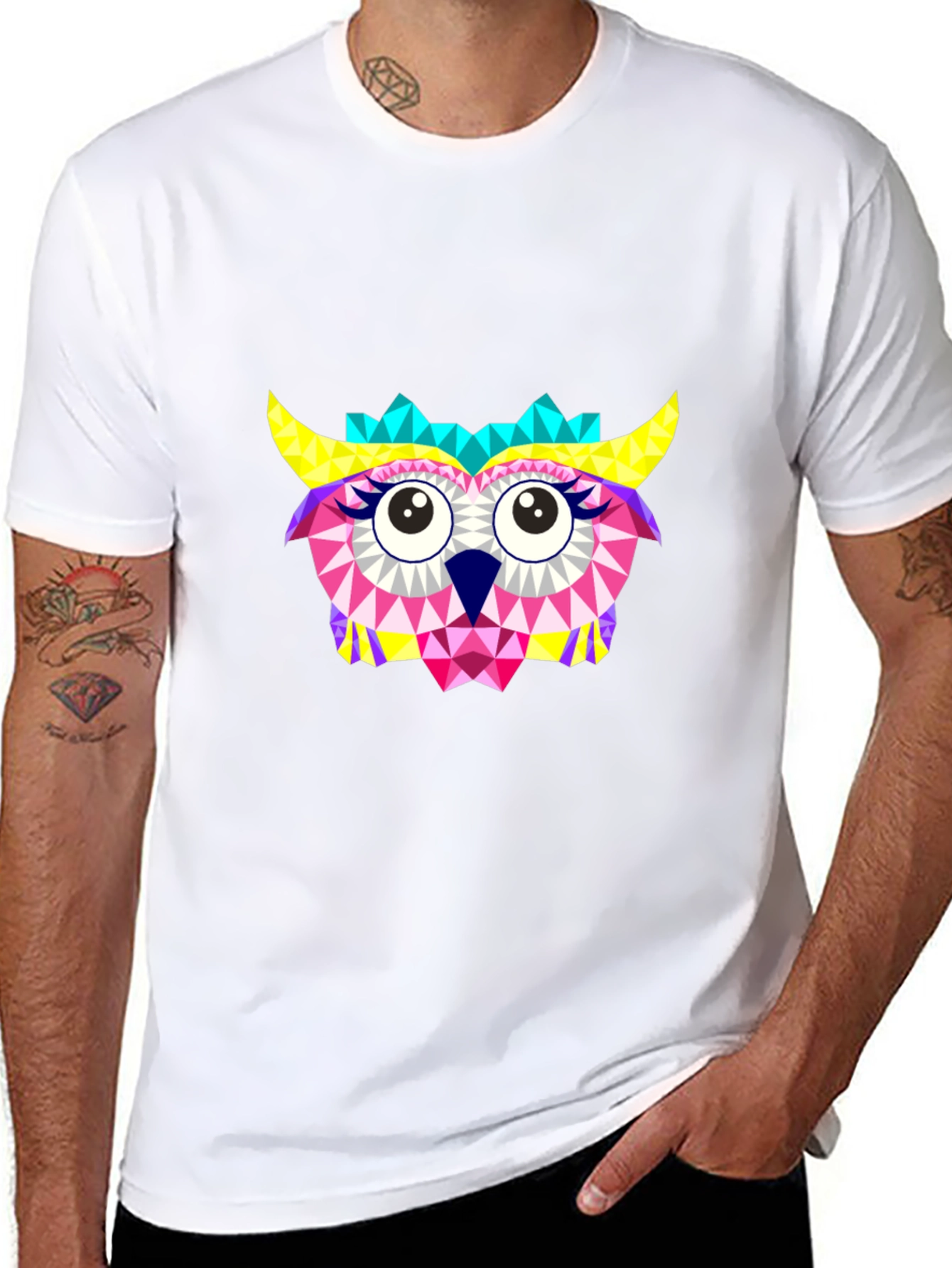 Geometric Owl Graphic Black T-Shirt