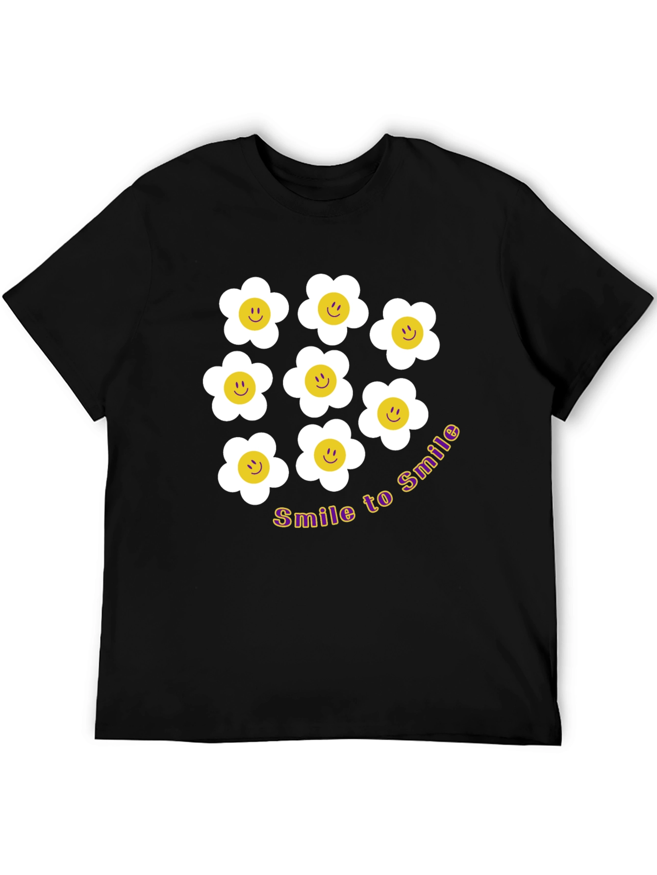 Smile Daisy Graphic Tee - Black Cotton T-Shirt
