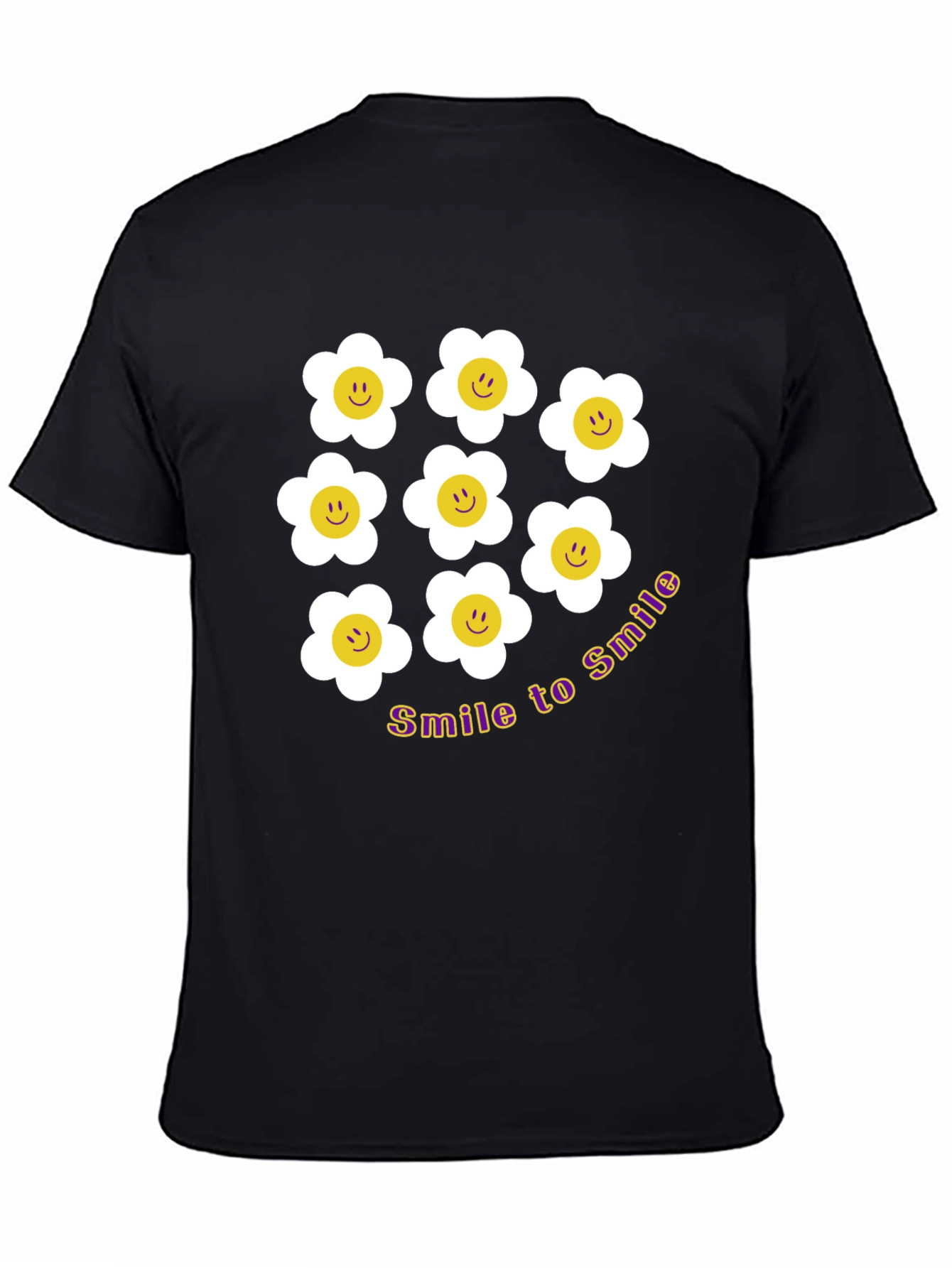 Smile Daisy Graphic Tee - Black Cotton T-Shirt