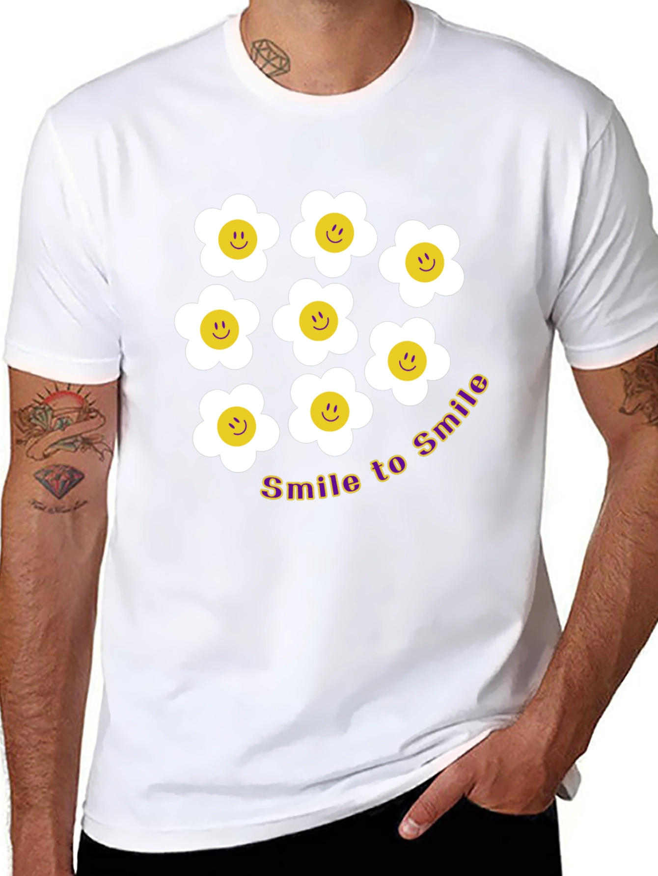 Smile Daisy Graphic Tee - Black Cotton T-Shirt