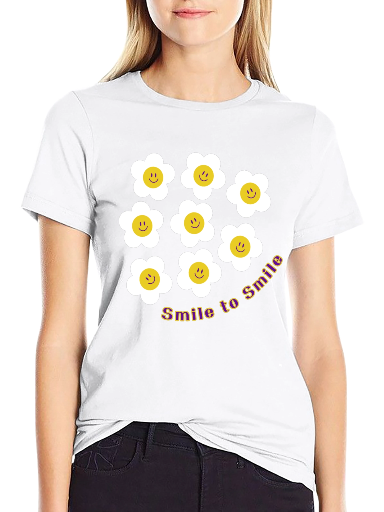 Smile Daisy Graphic Tee - Black Cotton T-Shirt