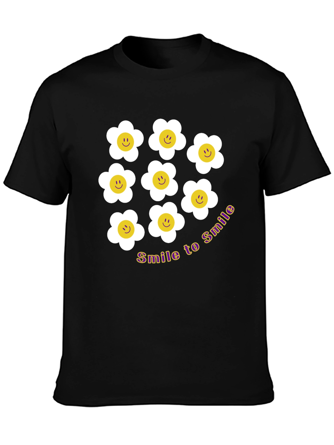Smile Daisy Graphic Tee - Black Cotton T-Shirt