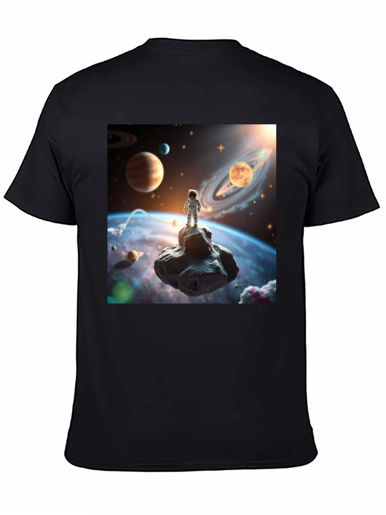 Astronaut in Space Black T-Shirt