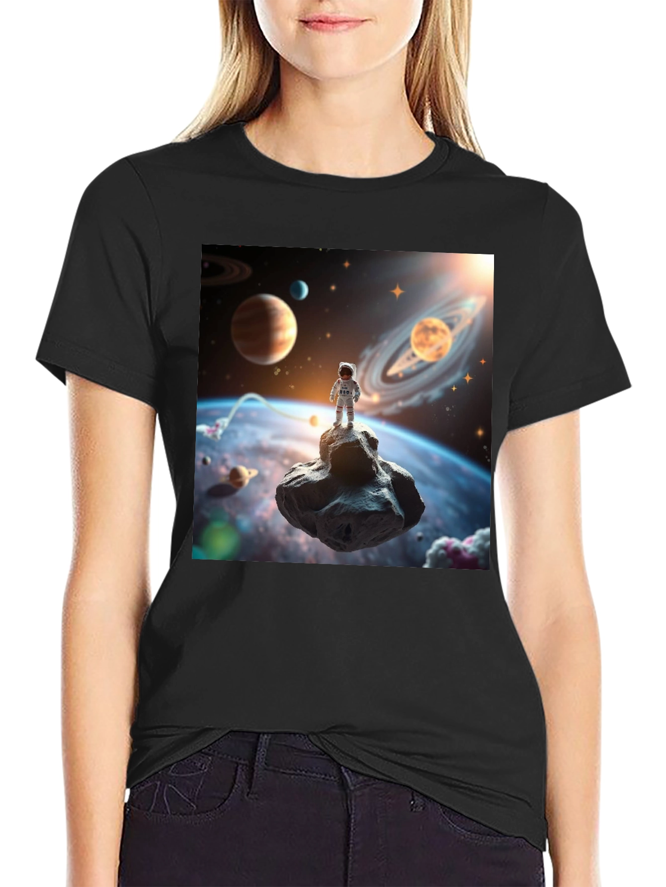 Astronaut in Space Black T-Shirt