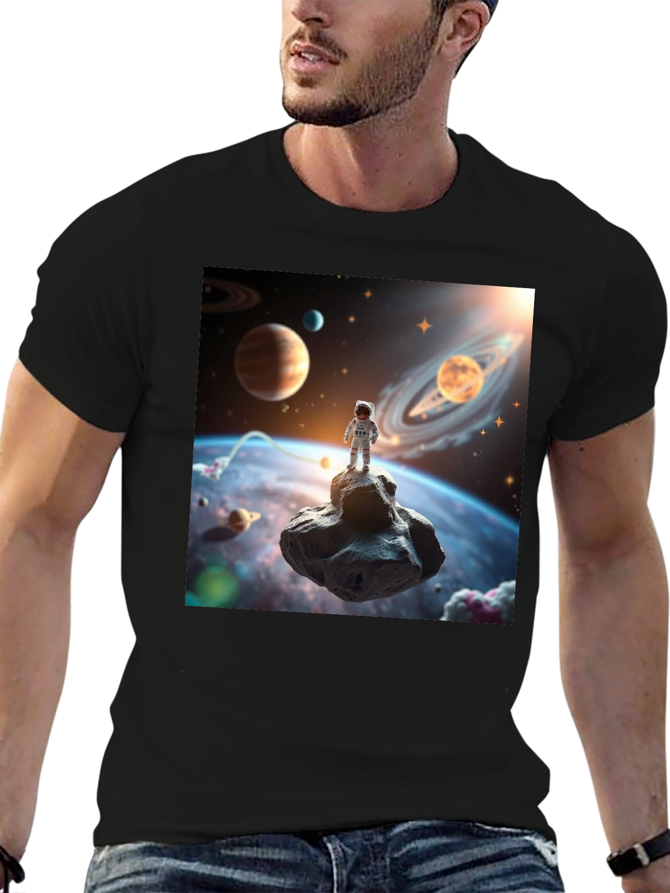 Astronaut in Space Black T-Shirt