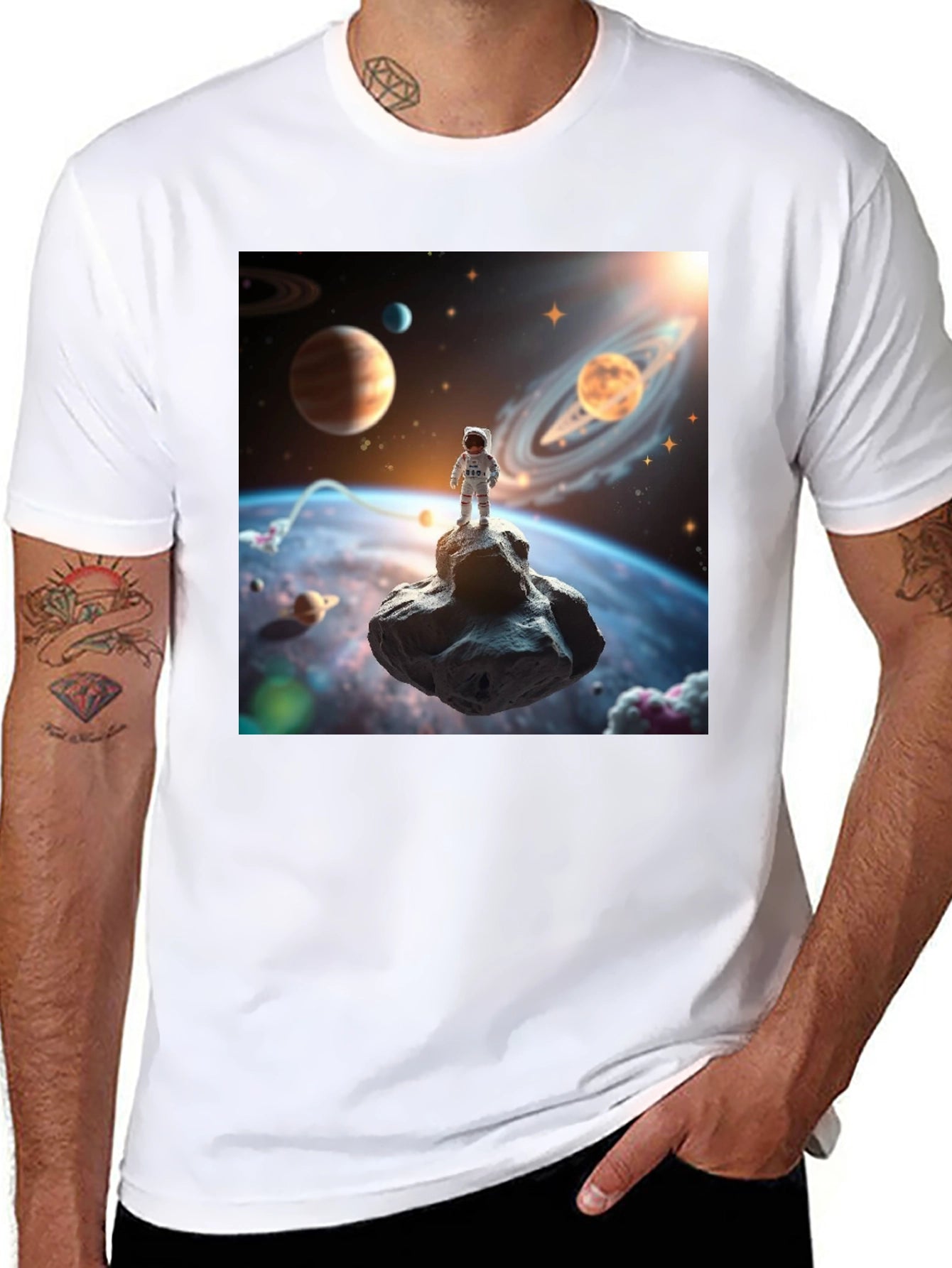 Astronaut in Space Black T-Shirt
