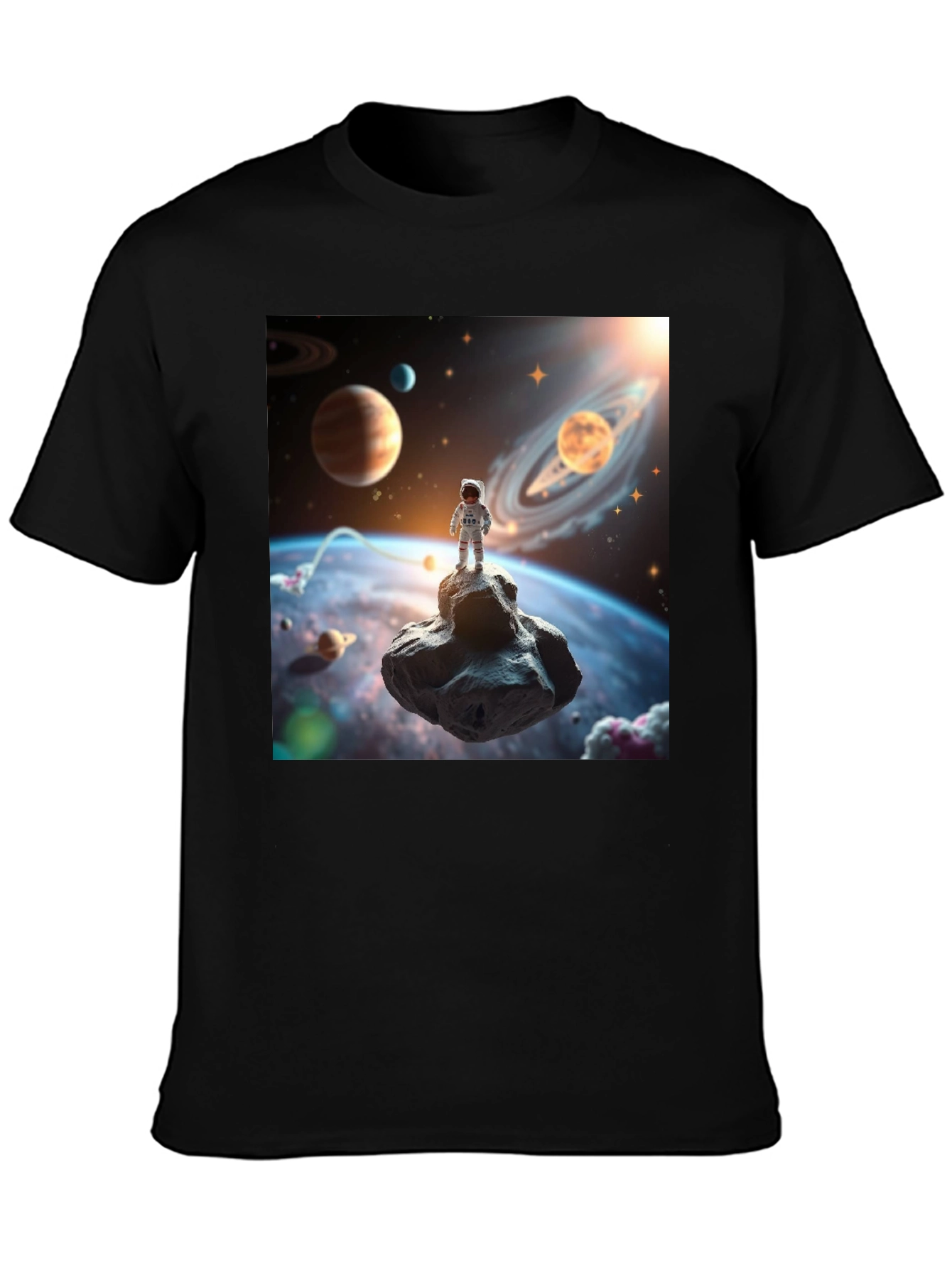 Astronaut in Space Black T-Shirt