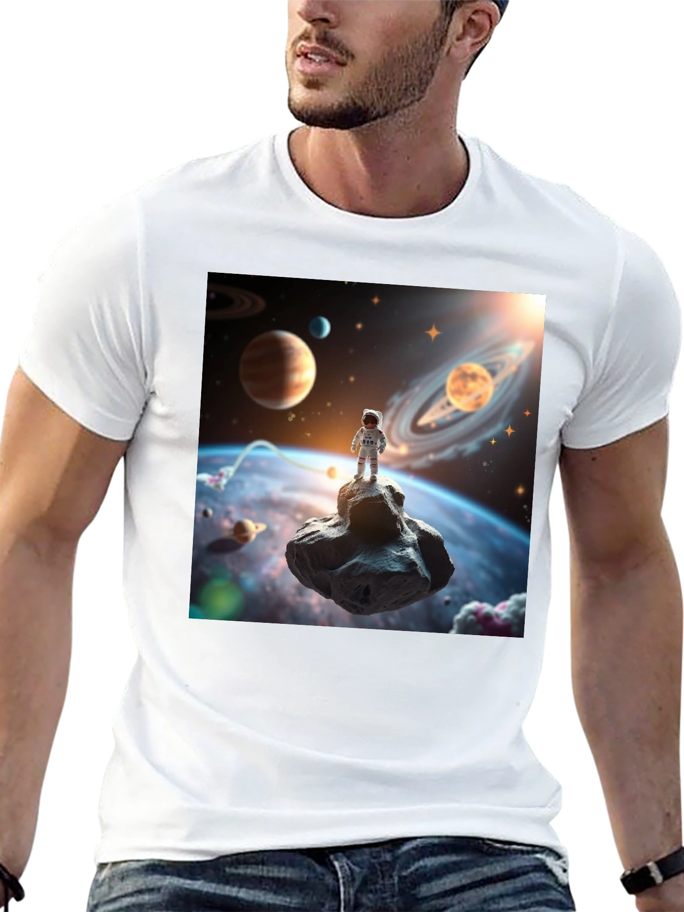 Astronaut in Space Black T-Shirt