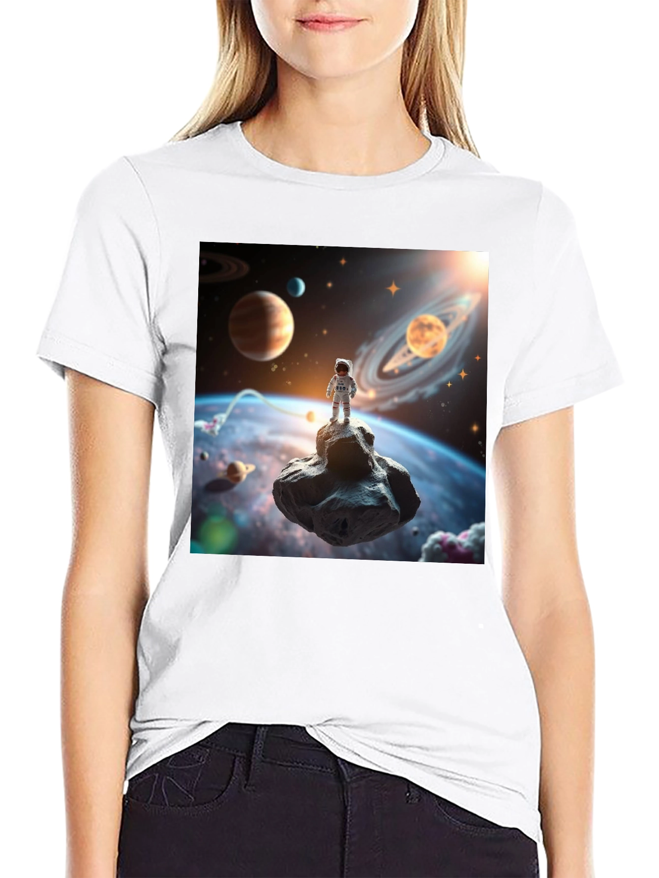 Astronaut in Space Black T-Shirt