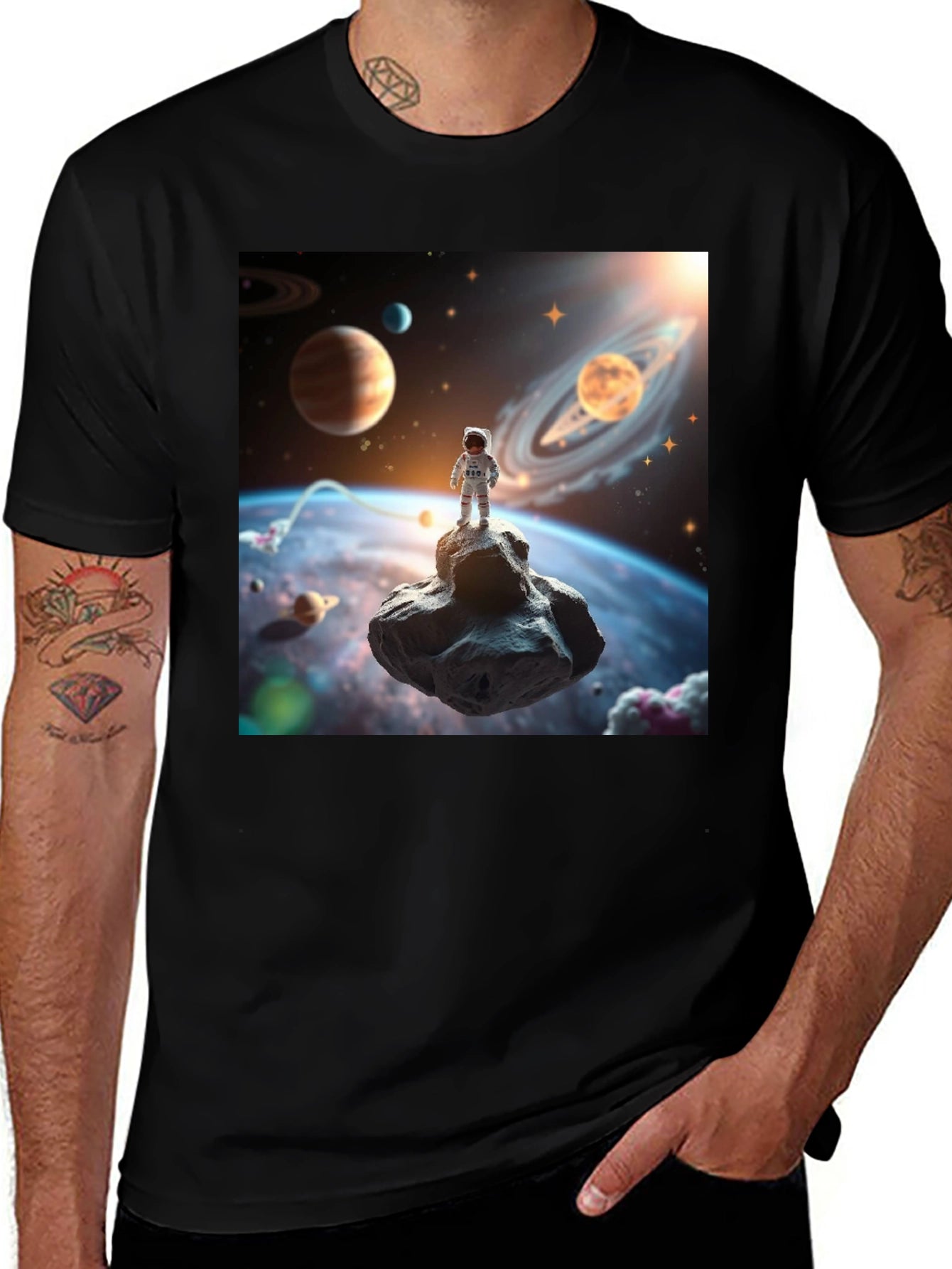 Astronaut in Space Black T-Shirt