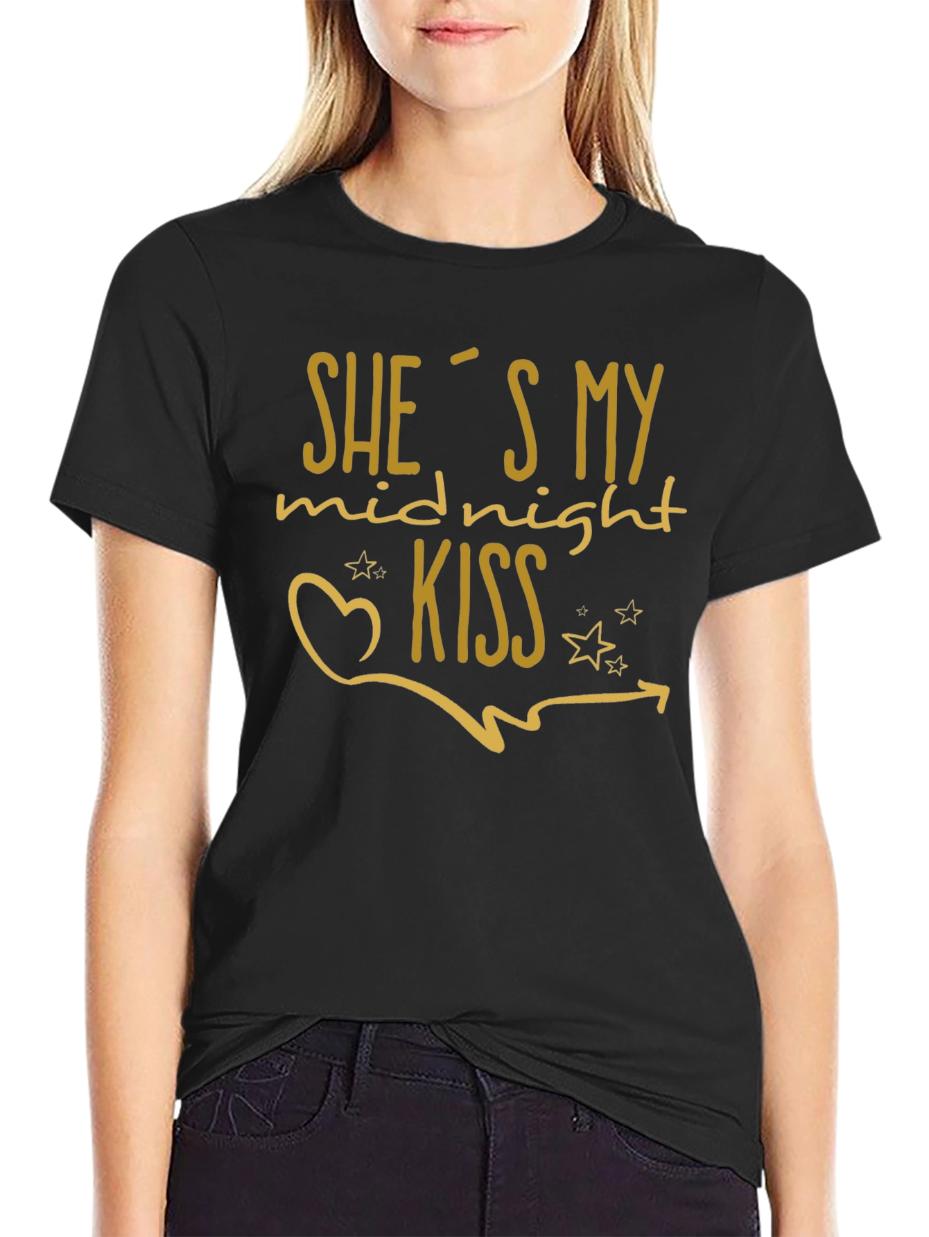 Midnight Kiss Graphic Tee - Black Crew Neck Shirt